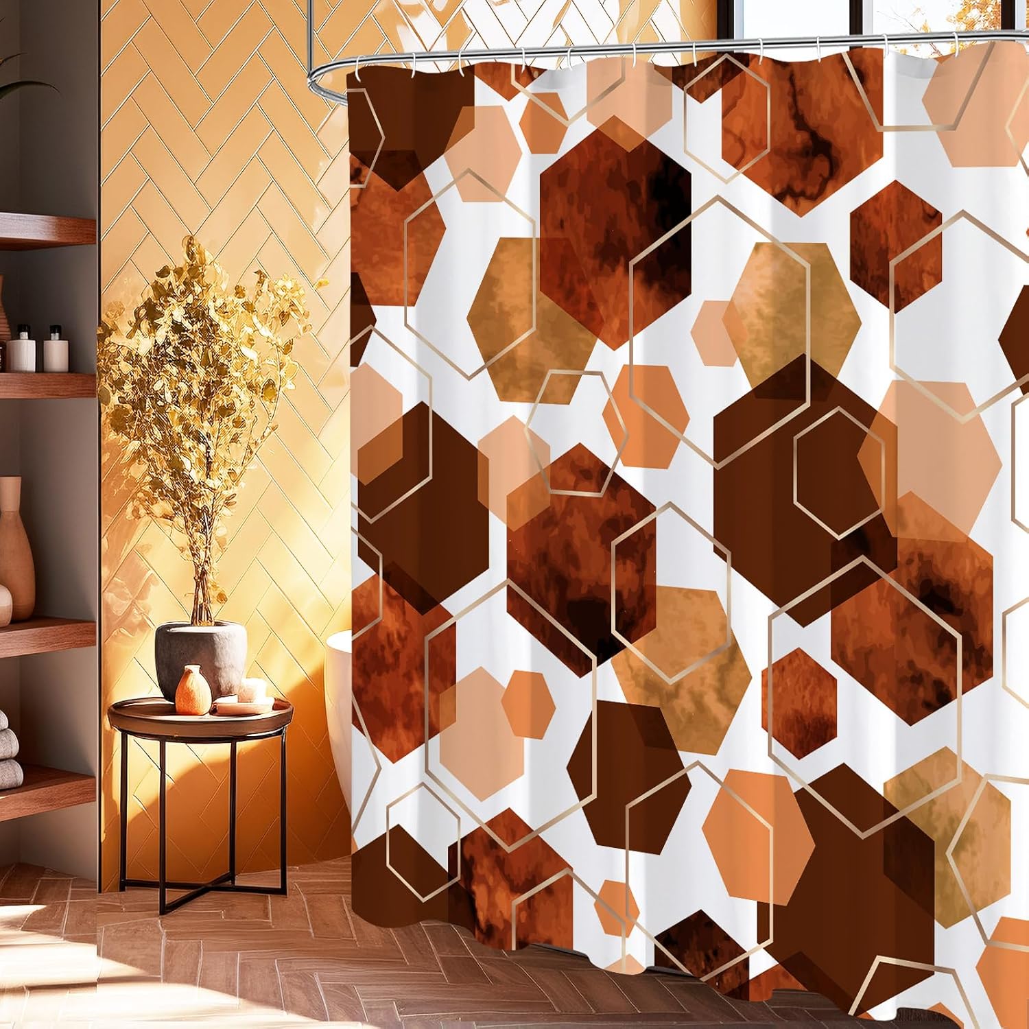 Cortina de ducha moderna naranja para baño, decoración de arte geométrico, cortina de baño impermeable, juego de cortinas de ducha de tela abstracta