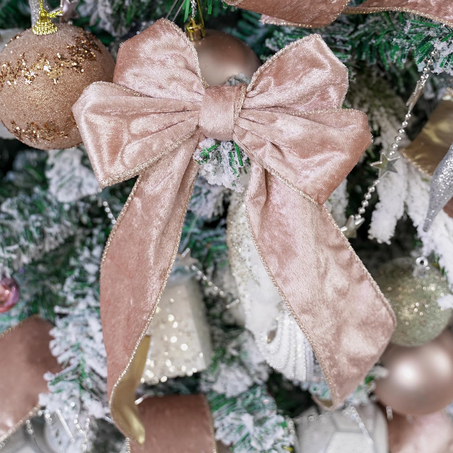 HUIHUANG Cinta de terciopelo dorado rosa con alambre con respaldo dorado, cinta de terciopelo de Navidad para árbol, lazos, coronas, guirnaldas,