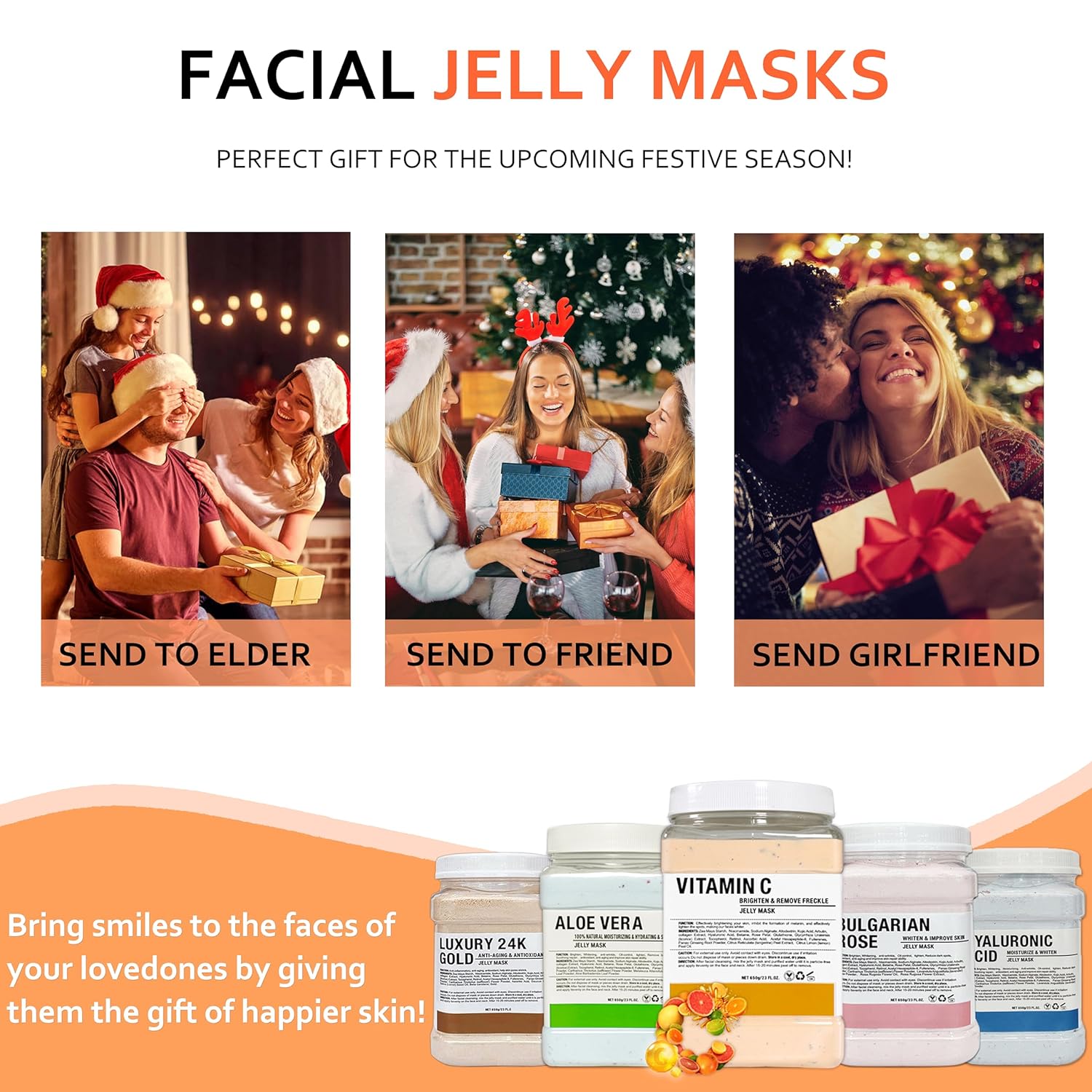 Máscara de gelatina en polvo para faciales, mascarilla facial de gelatina de vitaminas C, mascarilla profesional para luchar contra las líneas