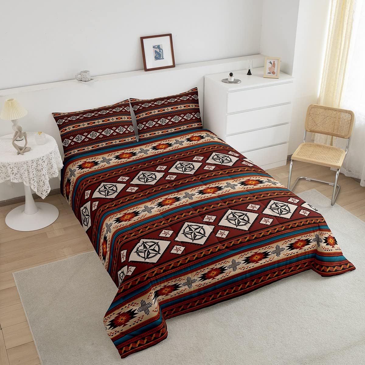 Erosebridal Juego de edredón de estrellas del oeste de Texas, ropa de cama tamaño matrimonial, ropa de cama azteca nórdica para niños, adolescentes