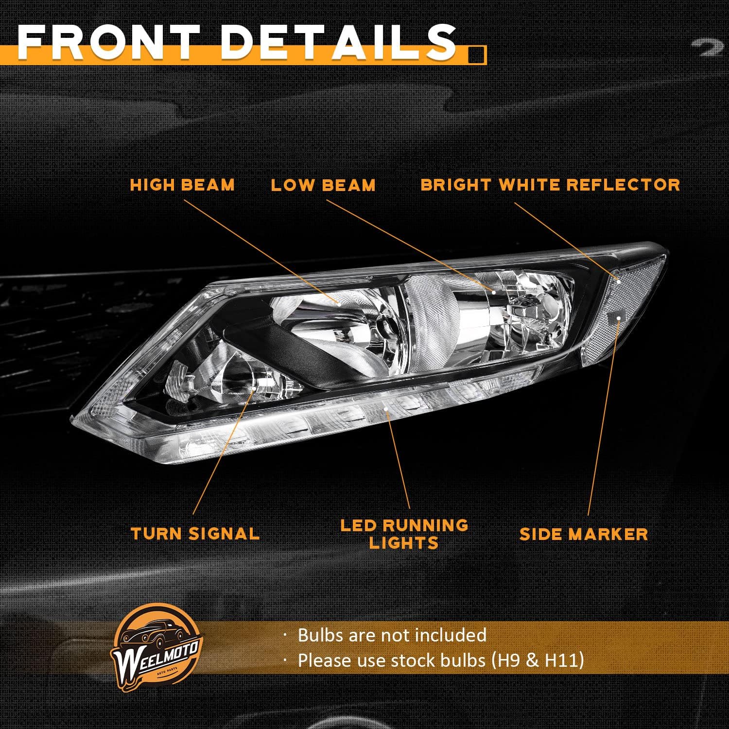 Conjunto de faros delanteros compatible con Nissan Rogue 2014 2015 2016, reemplazo para faros delanteros Nissan Rogue 14 15 16 con tira LED DRL,