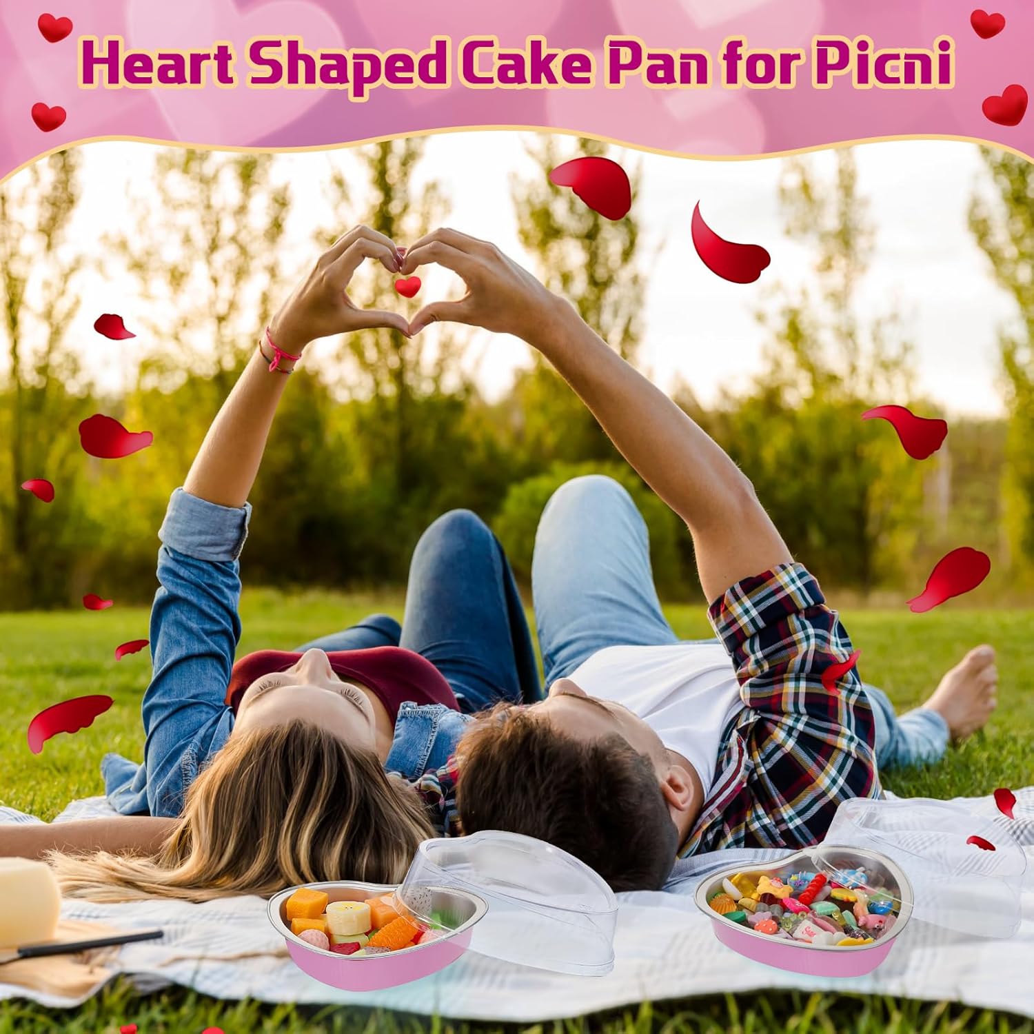 Fainne 12 juegos de moldes de papel de aluminio de 5 pulgadas en forma de corazón con tapas transparentes de 7.6 fl oz7.92 onzas líquidas  7.92