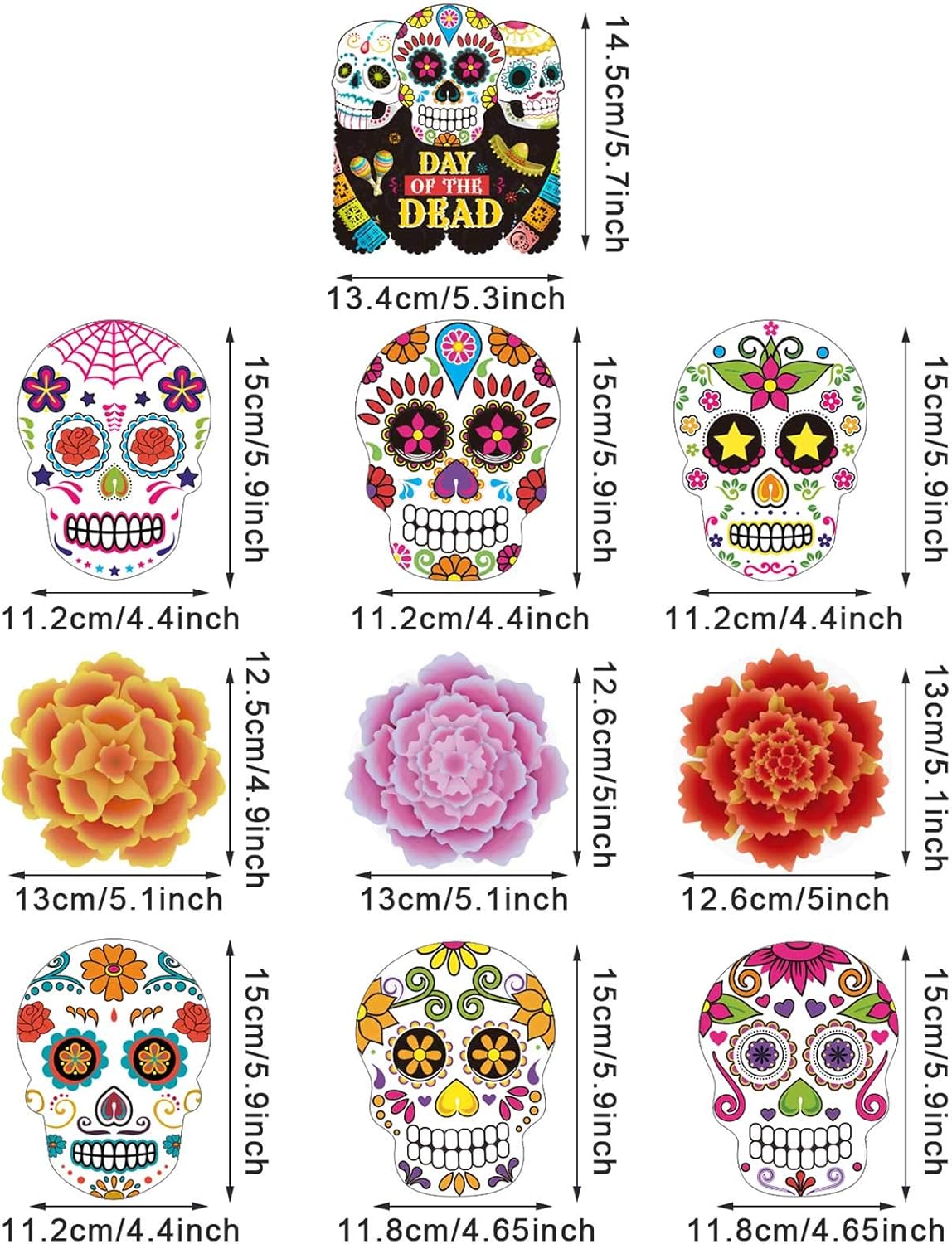 30 remolinos de papel de aluminio del Día de los Muertos, decoraciones de Halloween, calavera de azúcar, flores colgantes en el techo, remolinos de