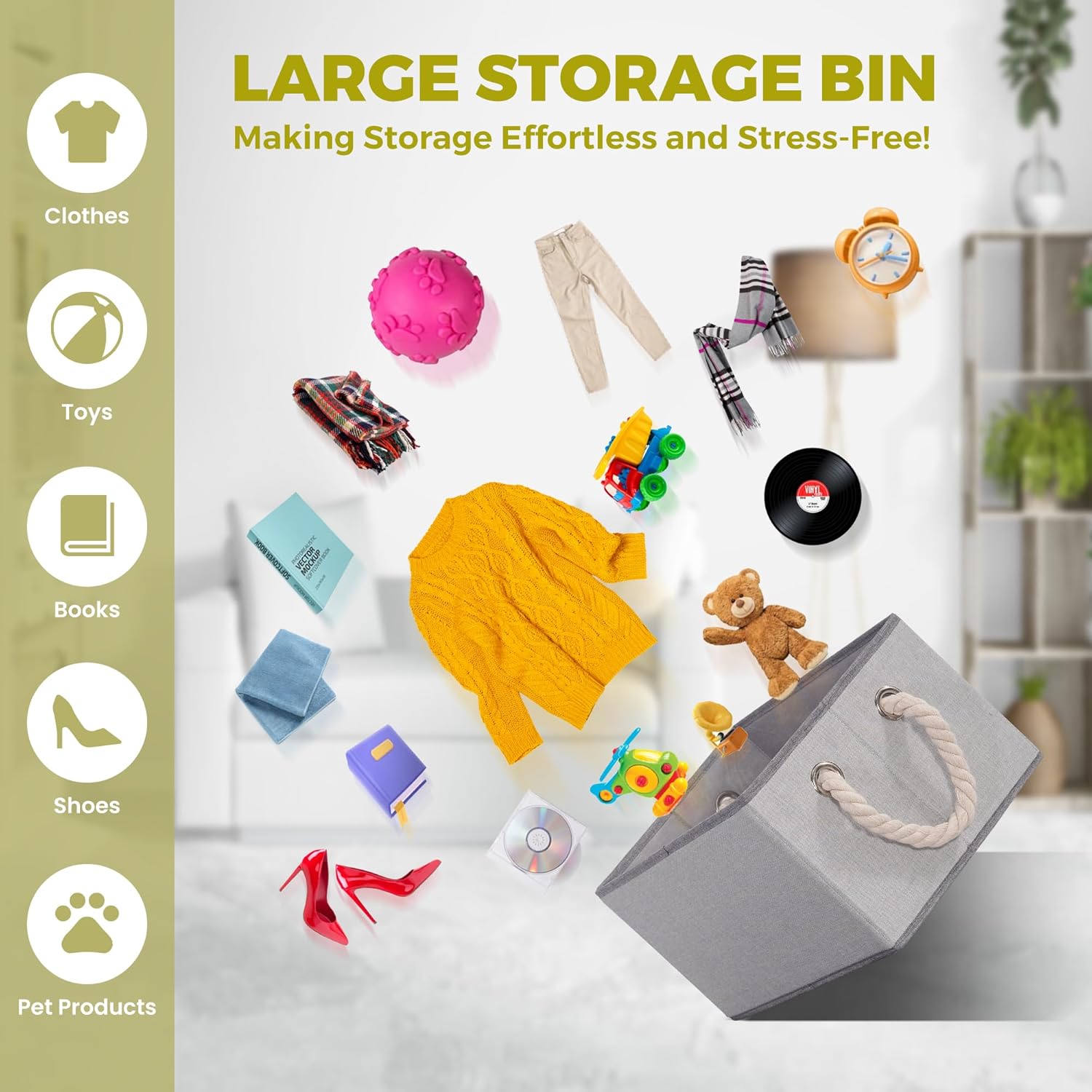 Contenedores de almacenamiento plegables con asas, cestas de almacenamiento decorativas para organización de estantes, cajas de almacenamiento