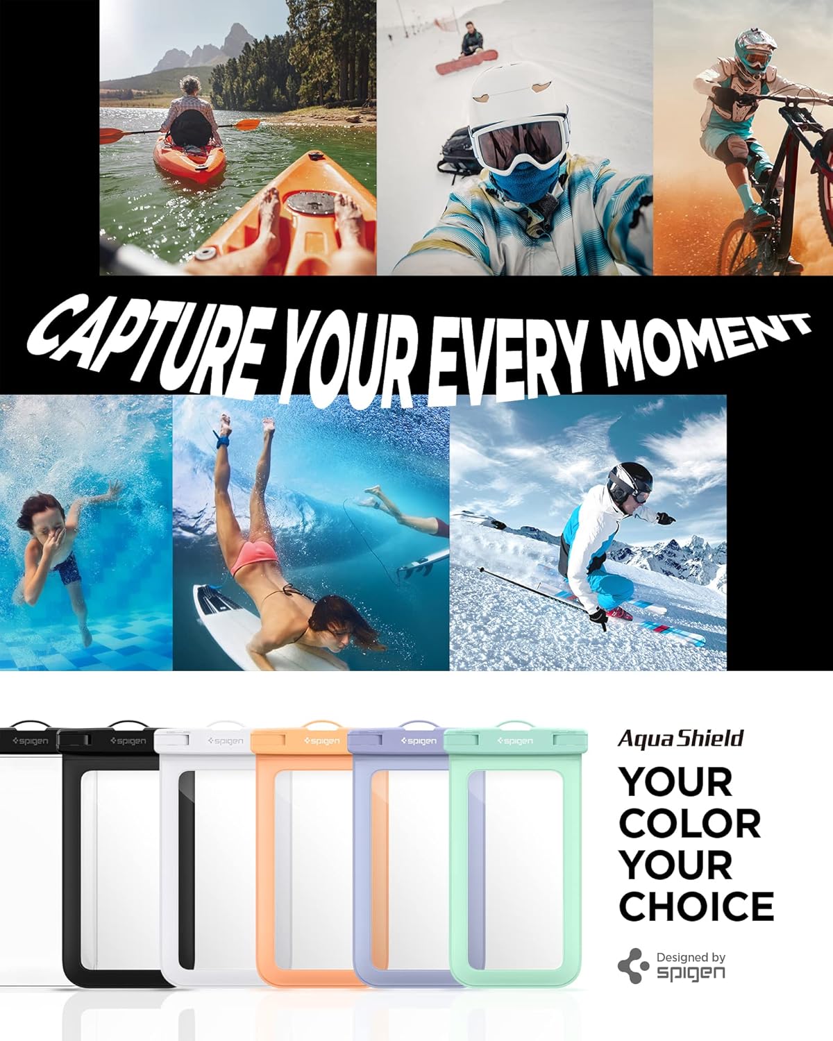 Spigen AquaShield Universal PVC Protective Cases with IPX8 A601 Compatible with iPhone, Galaxy, Xiaomi, Google (Pack of 2) – Transparent Crystal