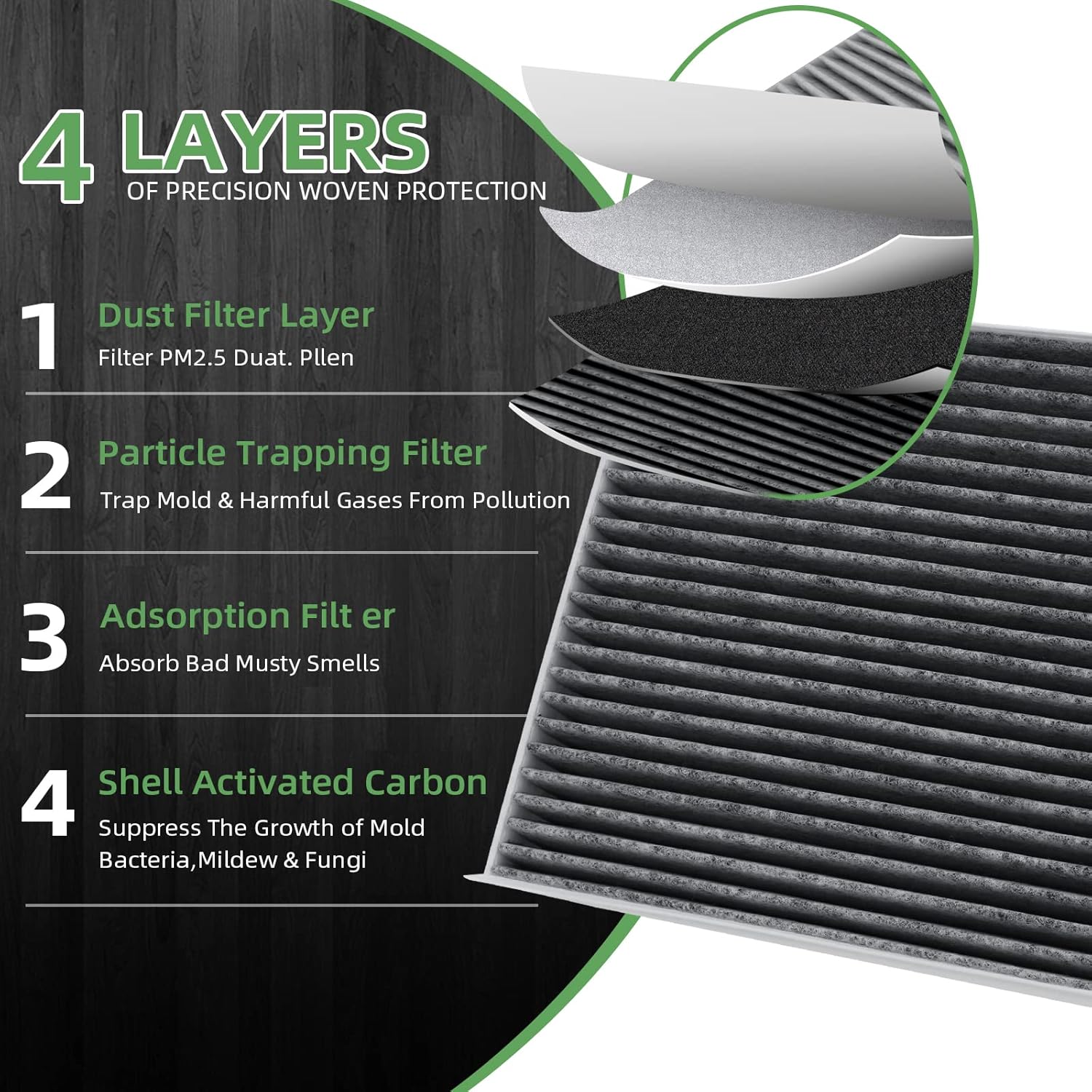 CF11671 Filtro de aire de cabina prémium con carbón activado compatible con MAZDA CX-7 RAM 1500 2500 3500 2016 2017 2018 2019 2020 2021 2022 2023