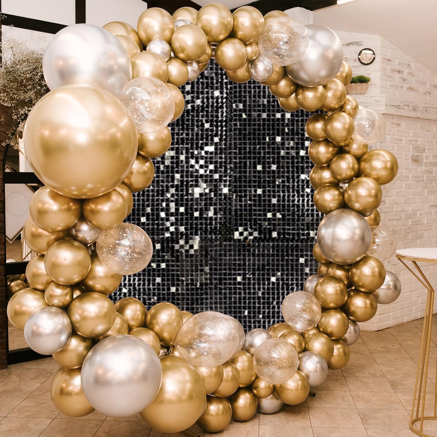 Ayfjovs Paquete de 36 paneles de fondo de pared negros brillantes de 12 x 12 pulgadas, fondo negro brillante para bodas, fiestas de cumpleaños,