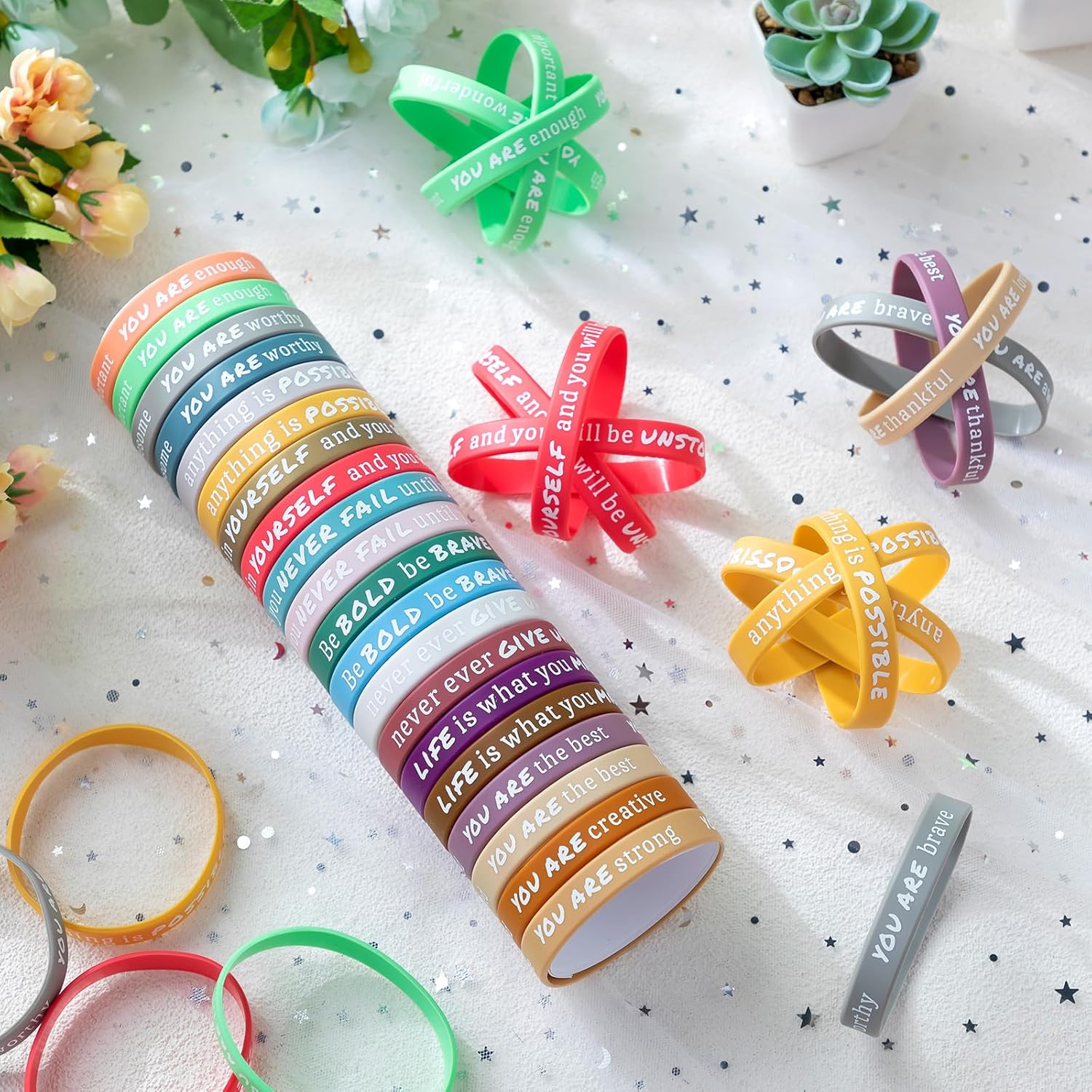 Junkin 200 pulseras motivacionales a granel, pulseras de silicona inspiradoras a granel, pulseras de goma de colores, pulseras positivas, regalos