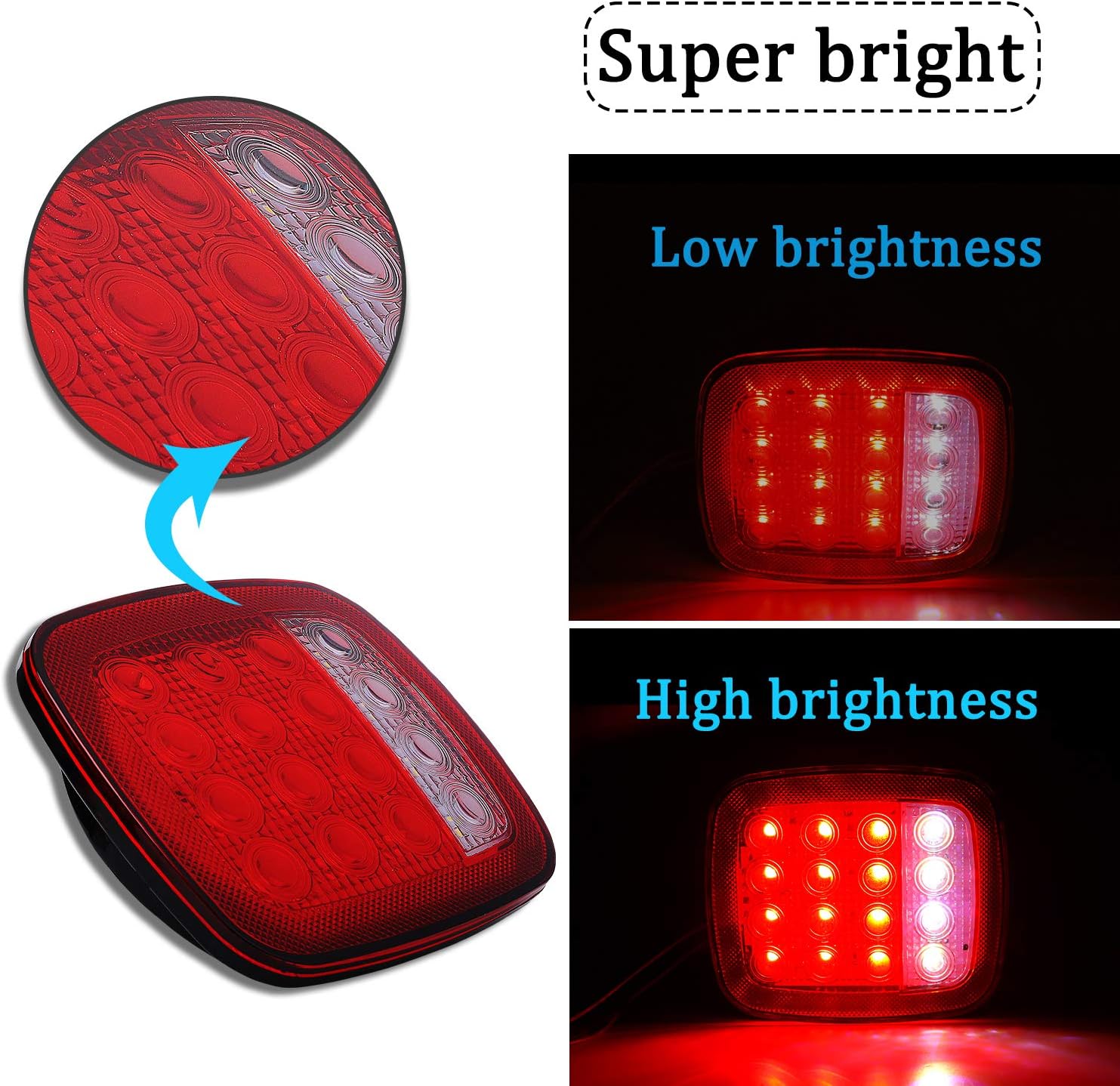 Donepart 16 luces LED para remolque, luces traseras cuadradas universales, luces traseras planas y combinadas, luces de freno de marcha atrás para