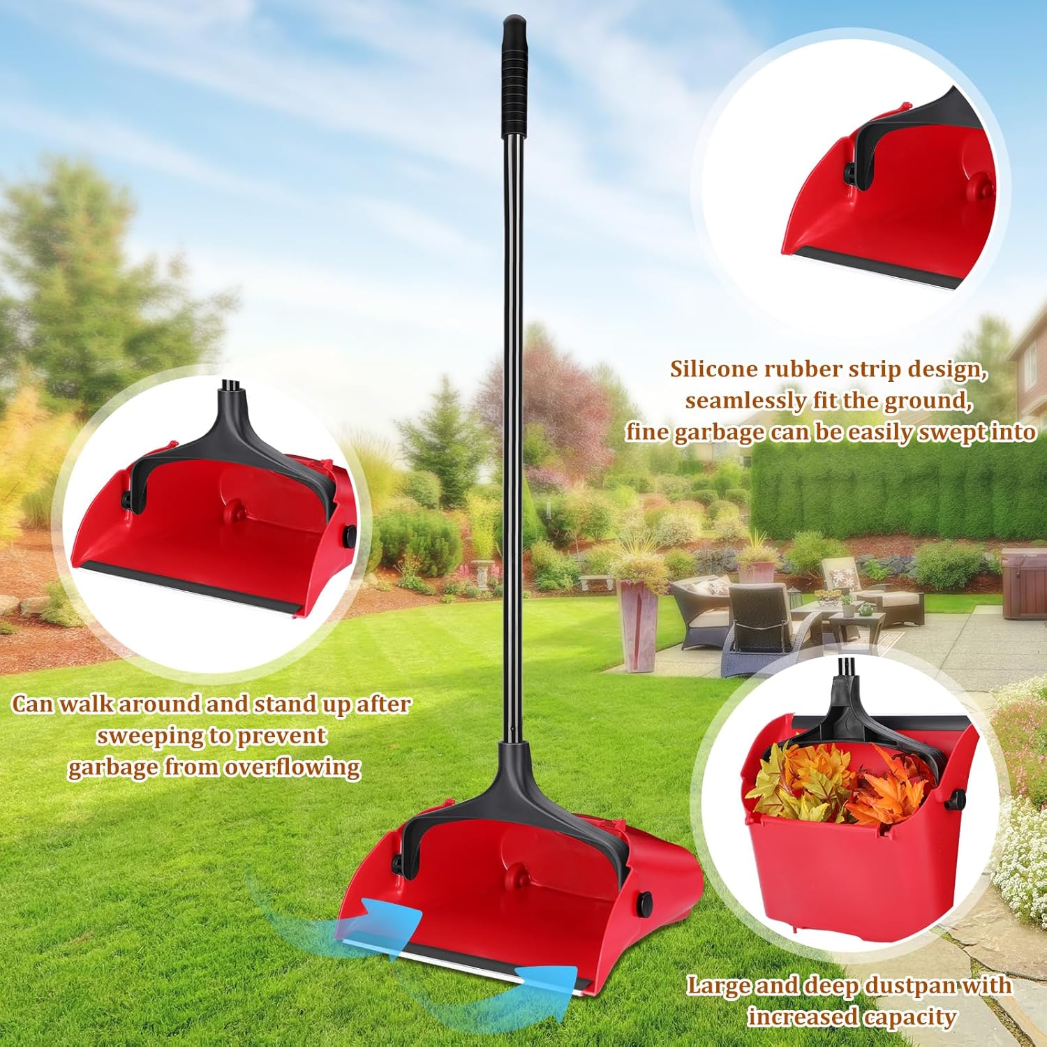 8 piezas de recogedor vertical de plástico para vestíbulo comercial con mango largo, recogedor vertical de metal, resistente para restaurantes,