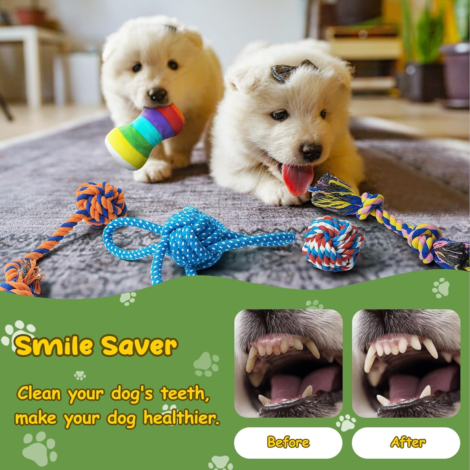 Juego de juguetes masticables para dentición 22 en 1, juguetes para perros con cuerda, juguetes chirriantes y bolas de golosinas para perros pequeños
