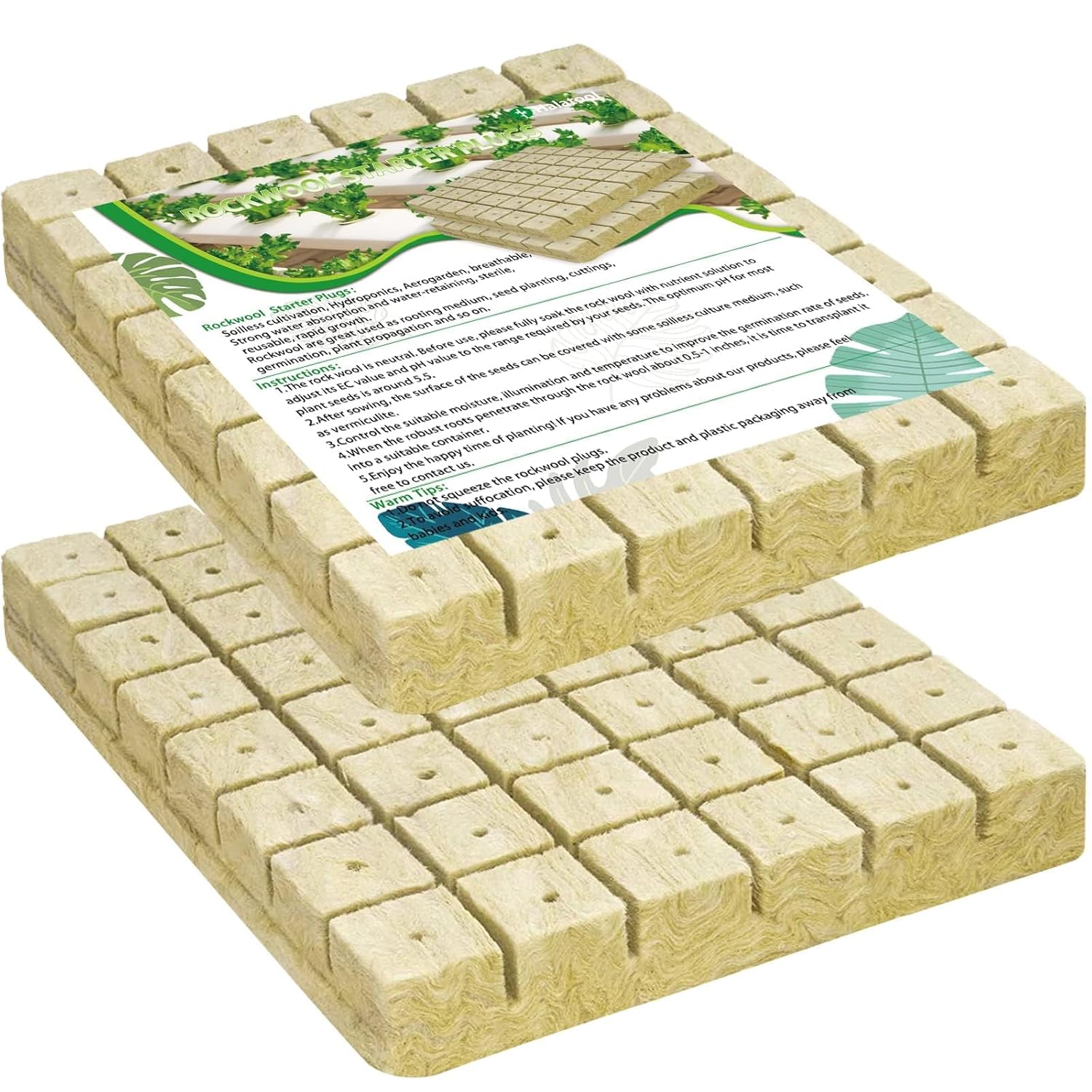 Halatool Cubos de lana de roca de 2 pulgadas para jardín, cubos de cultivo de lana de roca, tapones para cultivo hidropónico, sin suelo, esquejes,