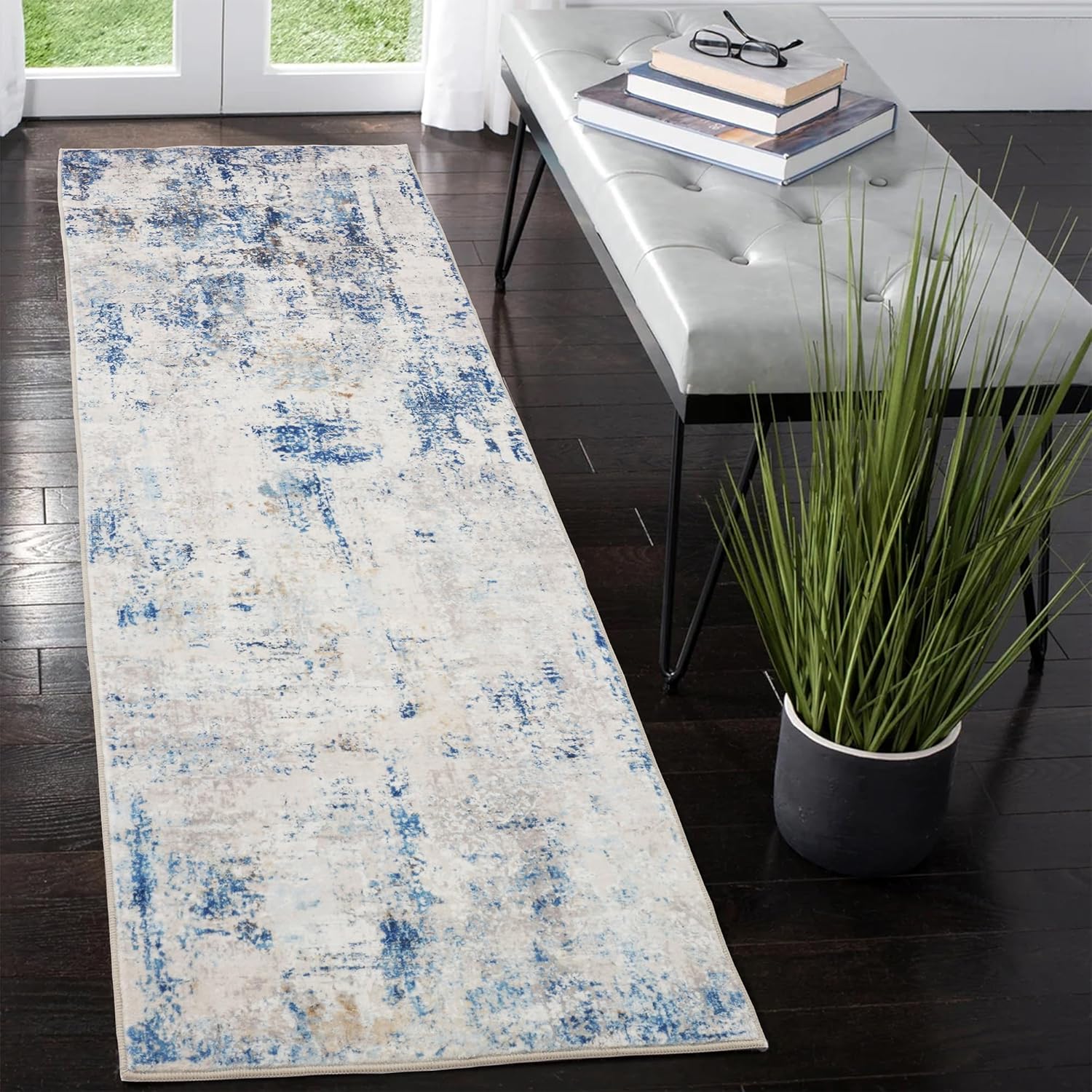 Alfombra de pasillo de 2 x 6 pies, antideslizante, lavable a máquina, alfombra tradicional para pasillo, cocina, dormitorio, sala de estar (azul
