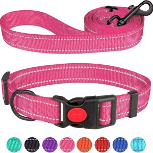 Juego de collar y correa reflectante para perro con hebilla de bloqueo de seguridad, collares de nailon para mascotas, ajustables para perros Juego de collar y correa reflectante para perro con hebilla de bloqueo de seguridad, collares de nailon para mascotas, ajustables para perros
