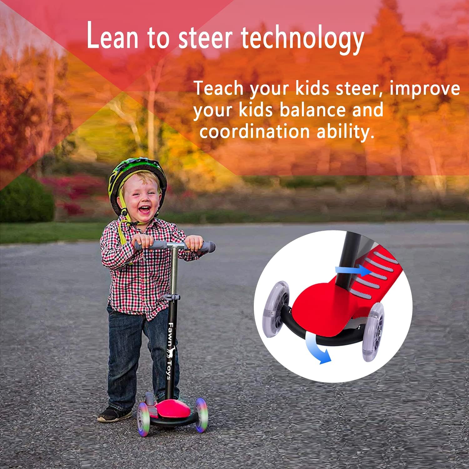 Fawn Toys Ruedas intermitentes para patinete junior de 3 ruedasinclinadas para girarinteriorinteriorexterior 36 meses +