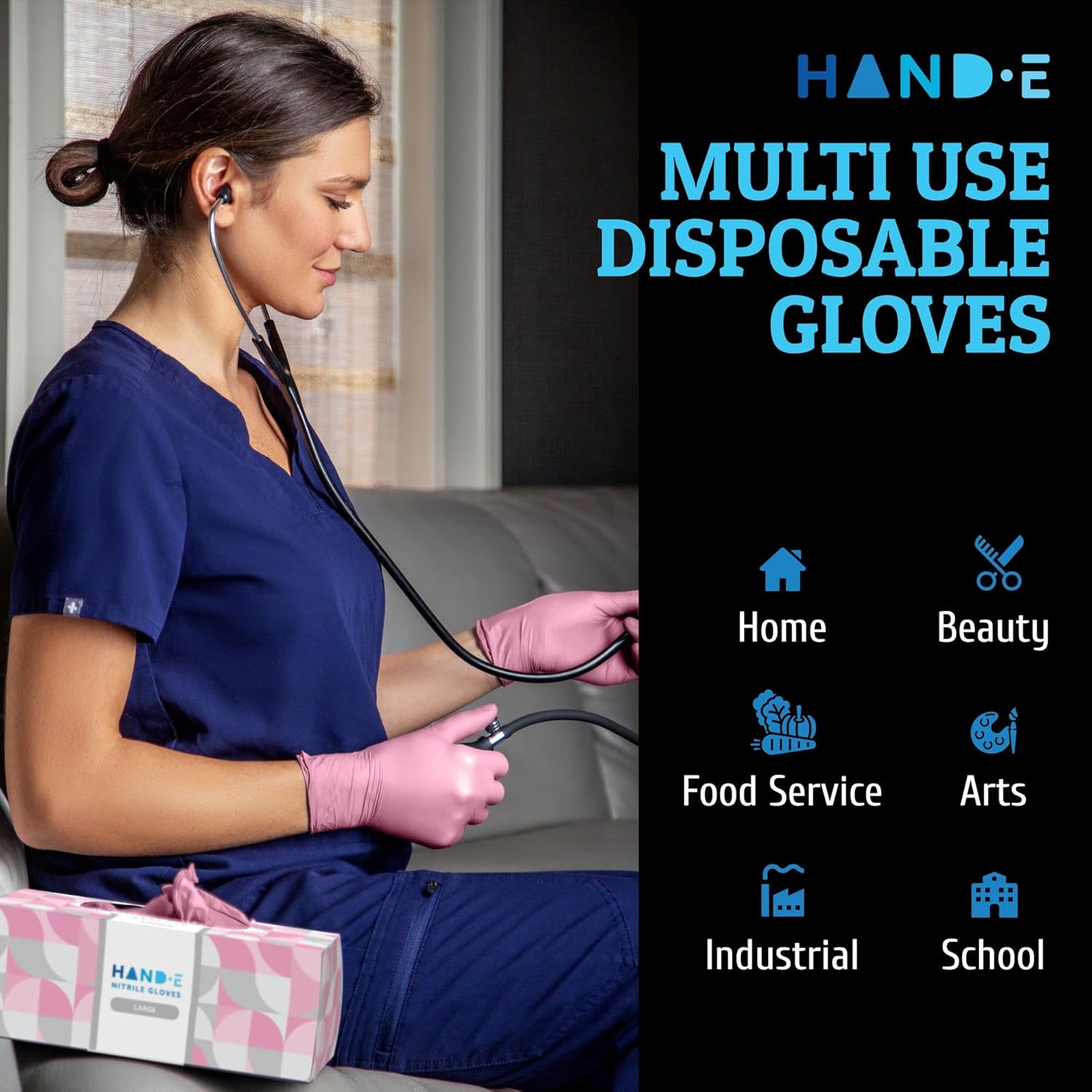 Hand-E Touch Guantes desechables de nitrilo rosa – Esteticista, tecnología de uñas, tinte para el cabello y estilista, guantes de limpieza