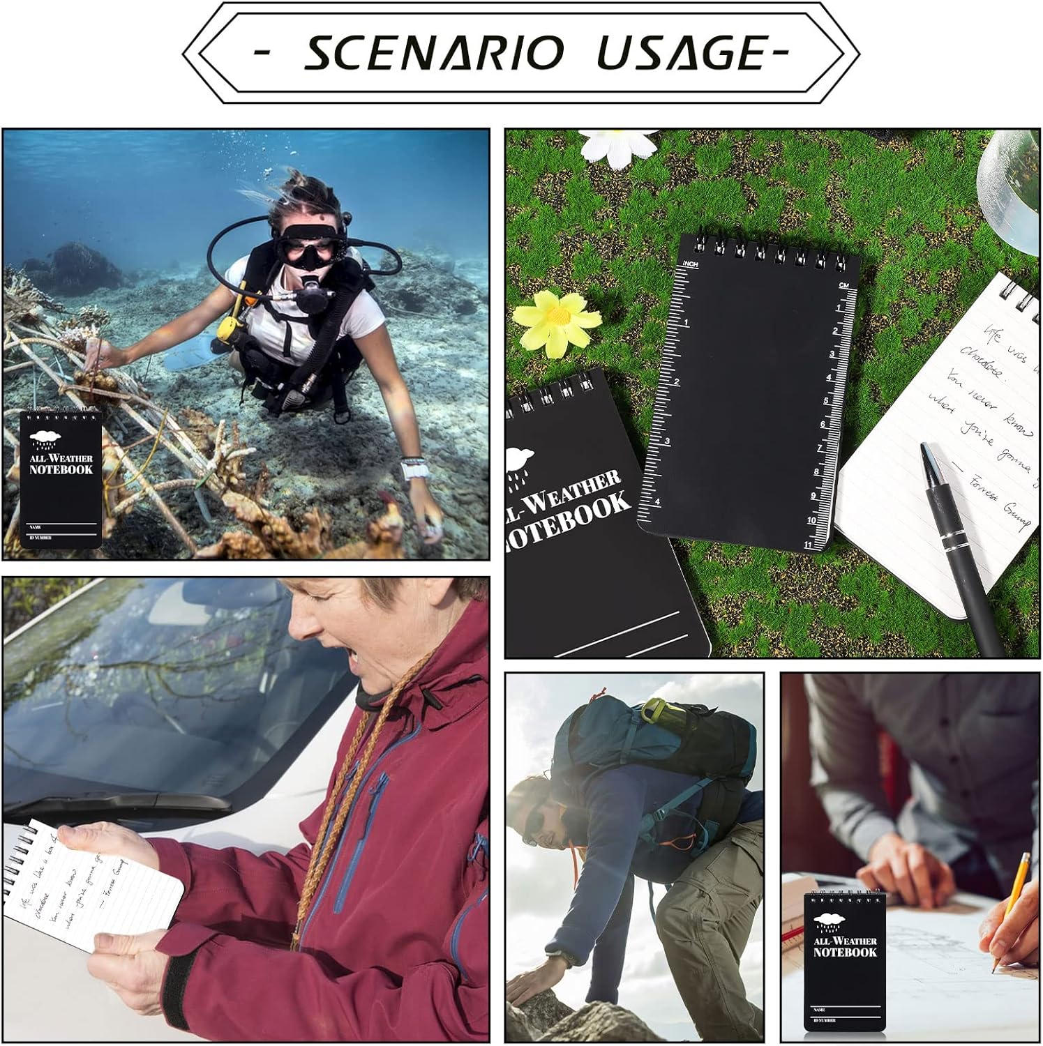 Cuaderno de notas impermeable de 3 × 5 pulgadas con bolígrafo resistente a la intemperie y cubierta de tela, cuaderno de bolsillo para escribir en