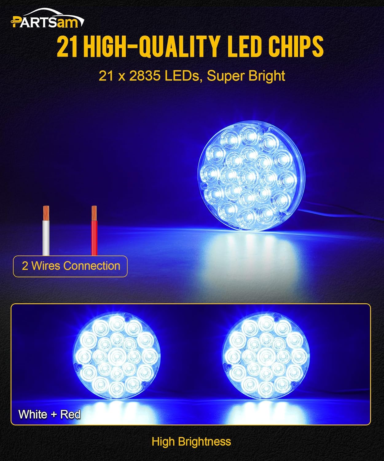 Partsam Luz trasera redonda de 4 pulgadas, 21-2835 LED, luces auxiliares azules, luz de carga de carga con 1156 zócalo TPE, lente transparente de