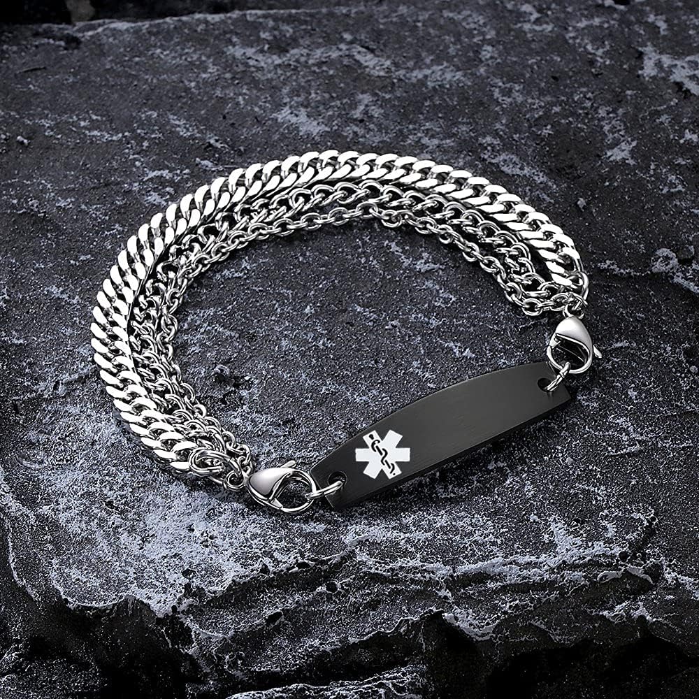 Interchangeable Medical Alert bracelets for Men Stainless steel medical bracelets for women with free engraving