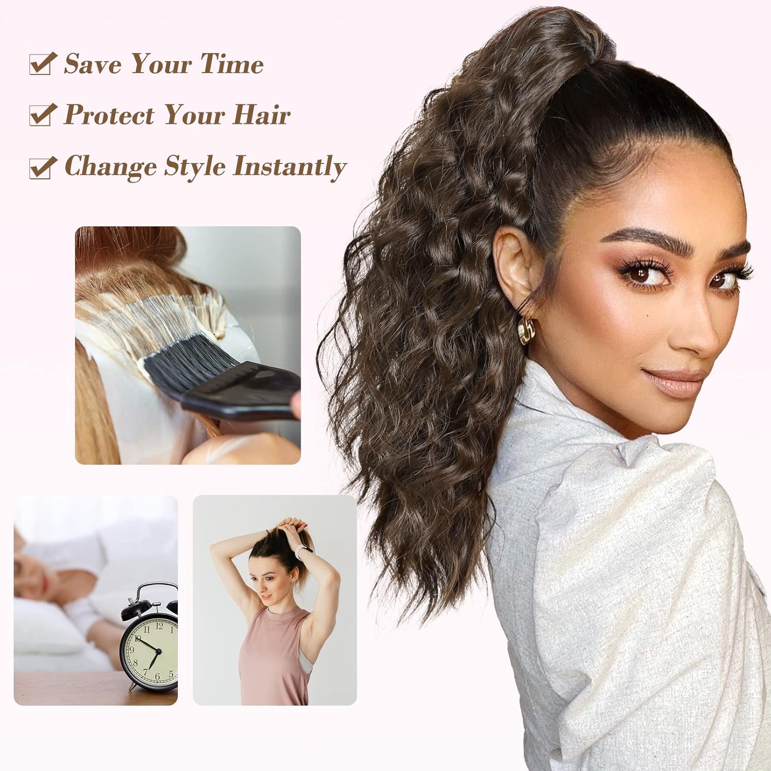REECHO Extensión de cola de caballo, extensión de cola de caballo de 18 pulgadas con clip de garra para mujer, extensiones de cabello largo y