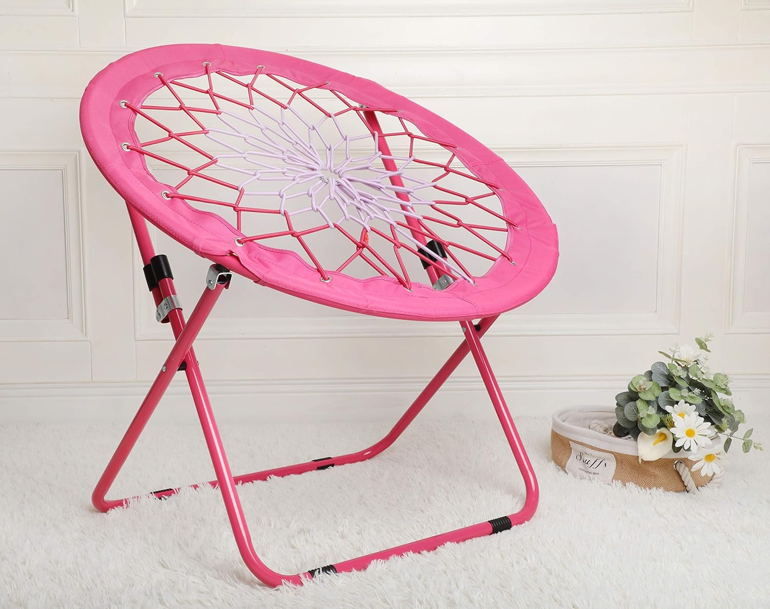 Silla elástica portátil plegable, silla de plato, silla de juego Bunjo para exteriores e interiores y campamento y barbacoa (rosa)