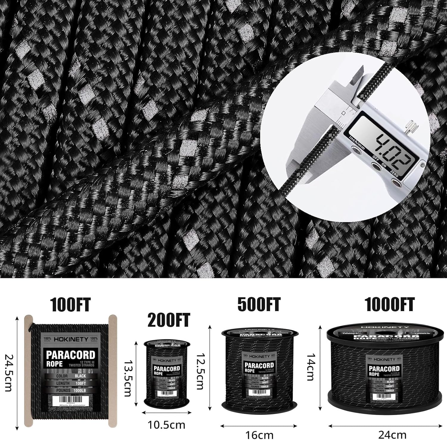 Cuerda de paracaídas reflectante de 1000 libras  50 pies 0.157 in 12 hebras para cuerdas para paracaídas utilidad para tienda de campaña, camping,