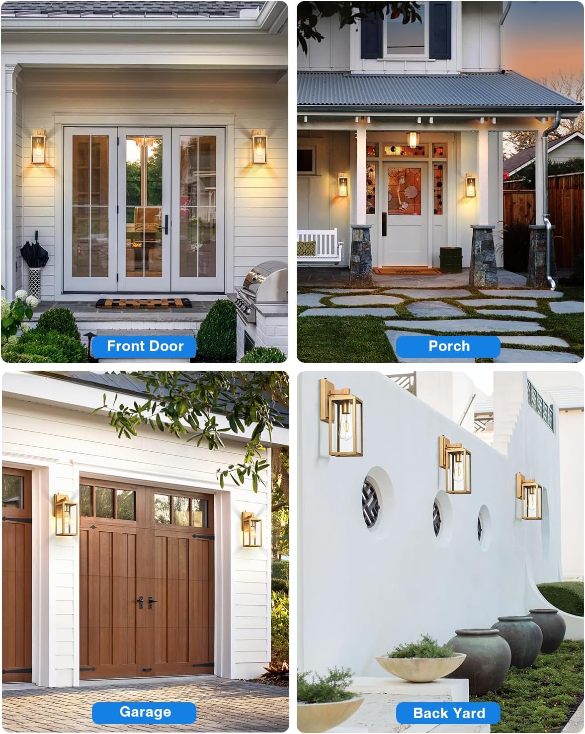VIANIS Lámpara de pared dorada para exteriores, sensor de atardecer a amanecer, apliques de montaje en pared exterior para casa, lámparas de pared