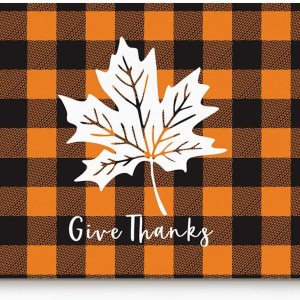 Doormats Entrance Front Door Rugs Maple Leave on Orange Plaid Decorative IndoorBathroomKitchenBedroomEntryway Floor Bath Mats, Non-Slip Rubber Doormats Entrance Front Door Rugs Maple Leave on Orange Plaid Decorative IndoorBathroomKitchenBedroomEntryway Floor Bath Mats, Non-Slip Rubber