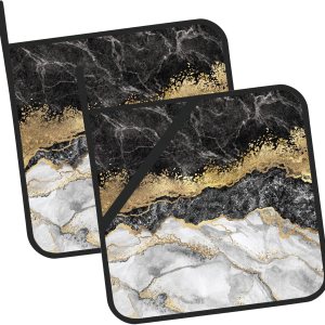 Juego de 2 soportes para ollas de mármol blanco y negro, dorado, resistentes al calor, para microondas, horno, horno, platos y barbacoa Juego de 2 soportes para ollas de mármol blanco y negro, dorado, resistentes al calor, para microondas, horno, horno, platos y barbacoa