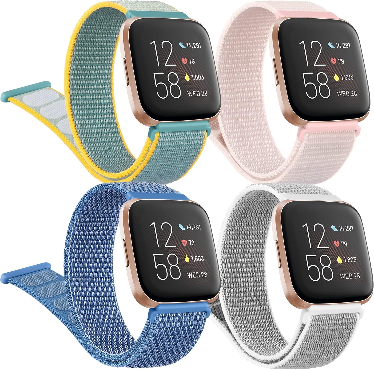 Paquete de 4 correas de nailon para Fitbit Versa 2, Fitbit Versa, Versa Lite, Versa SE, para mujeres y hombres, correas de repuesto deportivas