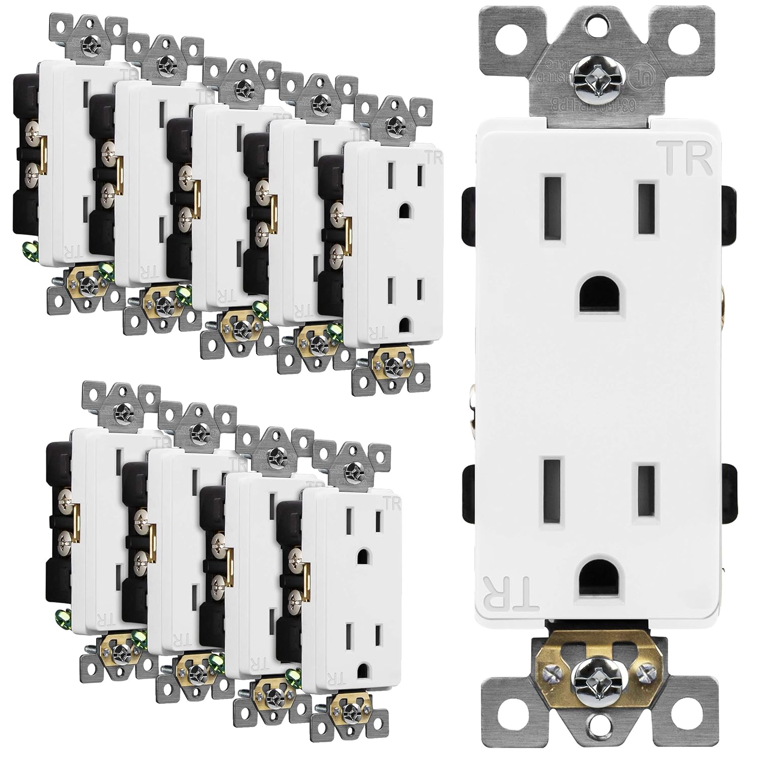 ENERLITES Salida decorativa de grado industrial, 15A 125V, receptáculo dúplex resistente a manipulaciones, autoconectable, 5-15R, 2 polos, conexión