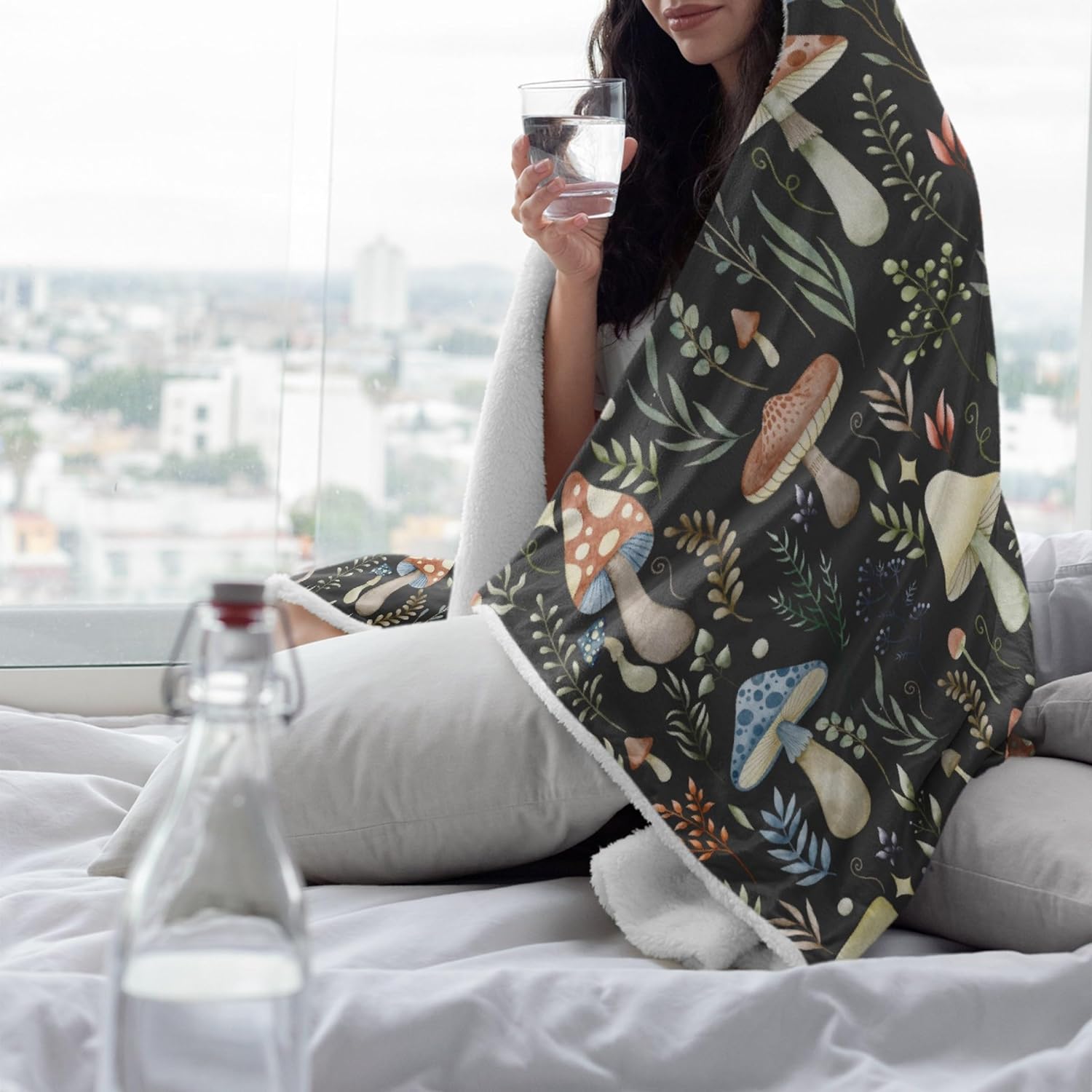 Manta con capucha de hongos, regalos para mujeres, manta de franela de vellón suave con hongos, manta para todas las estaciones, mantas decorativas