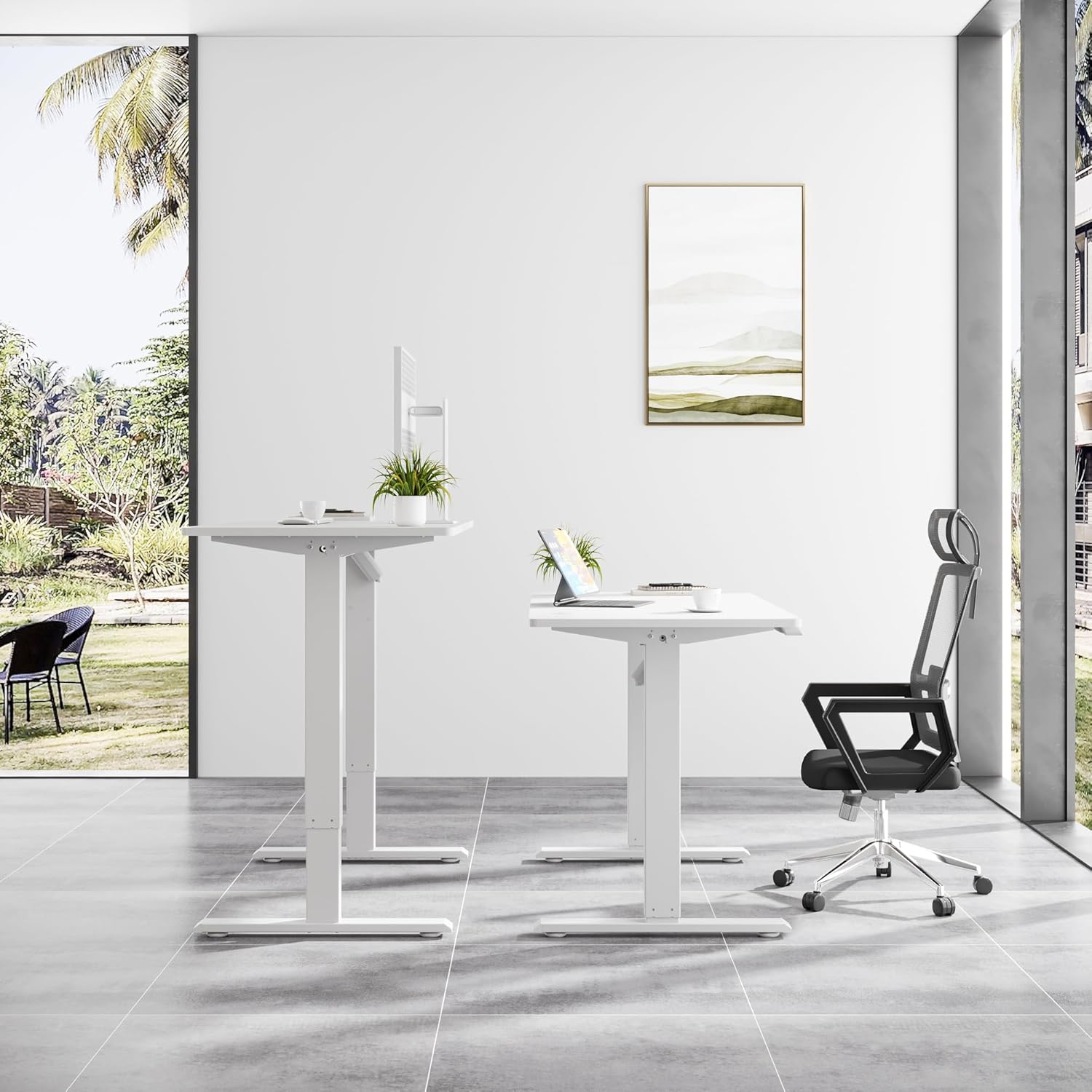 FurniStory Escritorio eléctrico de pie con tabla entera, escritorio de pie ajustable de 48 x 24 pulgadas, escritorio de oficina en casa con 3