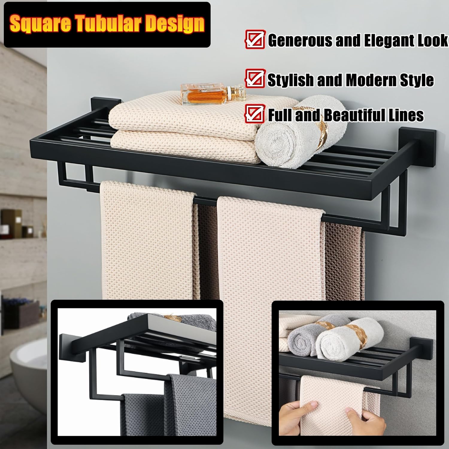 Alise Toallero, toallero con barras de toalla dobles para baño y lavabo, 16 pulgadas, acero inoxidable SUS 304, soporte de torre de montaje en