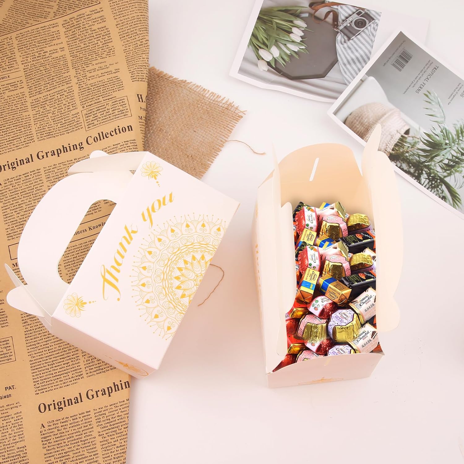 ATAMOW 30 cajas de regalo de fiesta de mandala dorado blanco, cajas de regalo de fiesta, cajas a dos aguas para recuerdos de fiesta, cajas de dulces