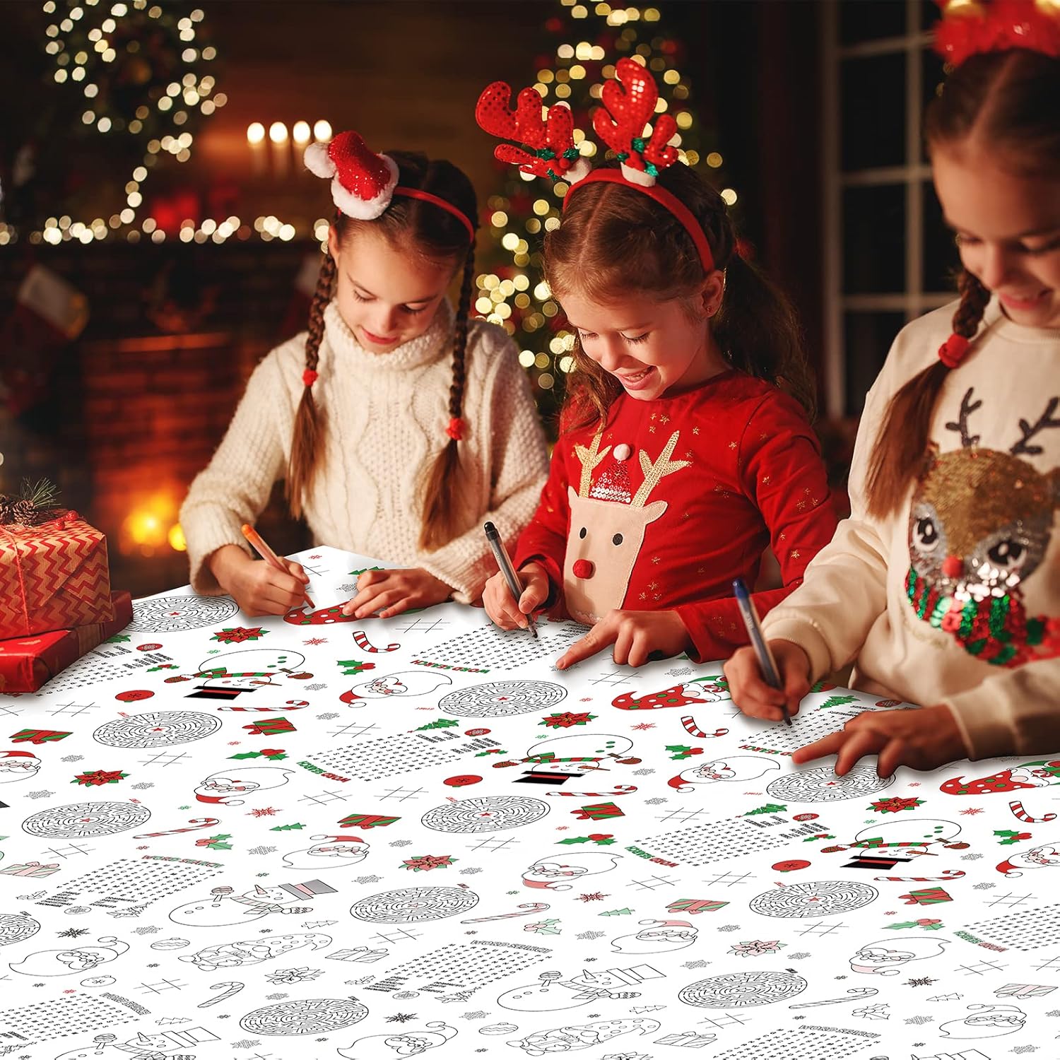 1 mantel de papel de actividades navideñas, mantel desechable de papel de Papá Noel, muñeco de nieve, gnomo, para niños, Navidad, invierno,