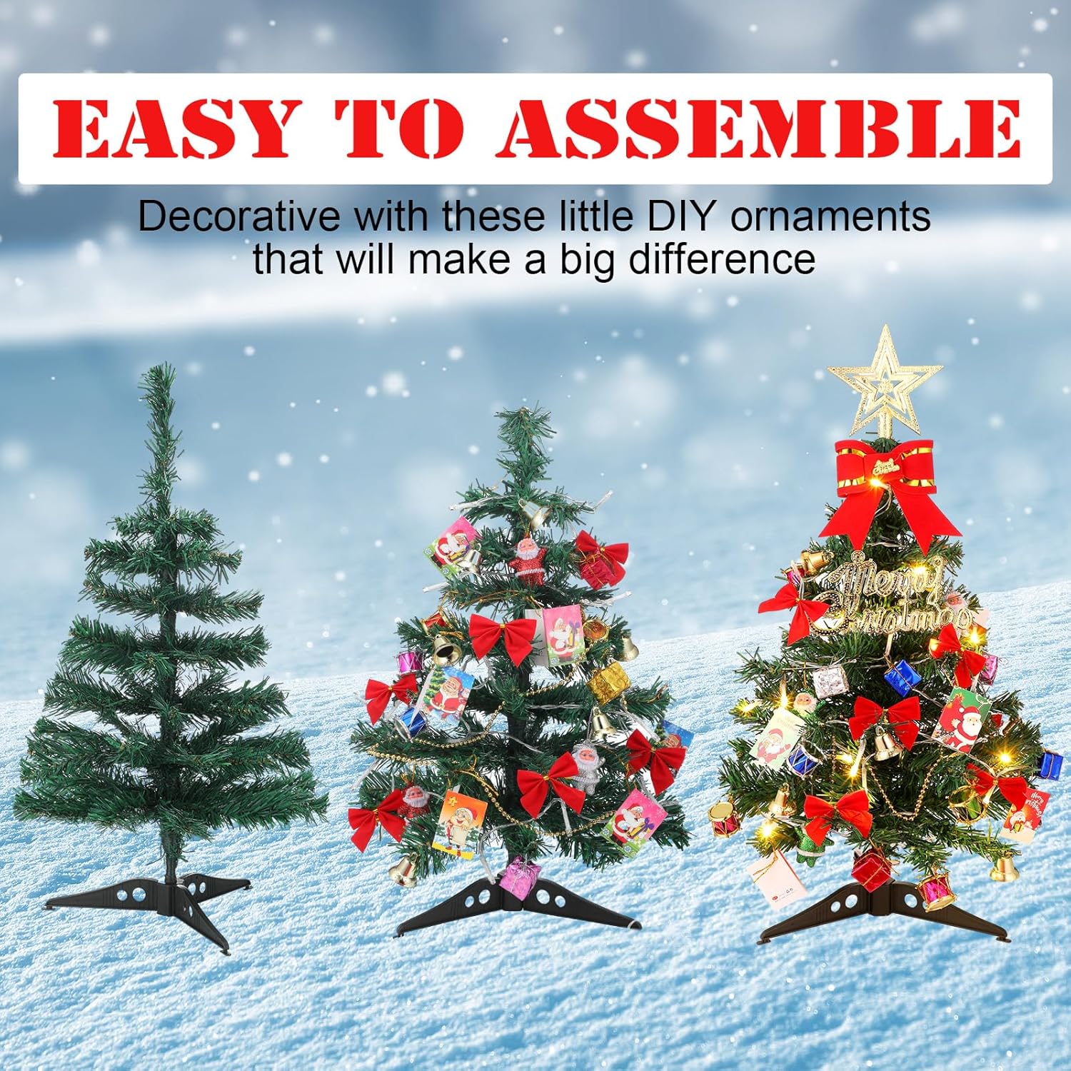 Hiboom 2 piezas de mini árbol de Navidad de 24 pulgadas con luces LED, estrella preiluminada de mesa, árbol de Navidad, cajas de regalo, adornos
