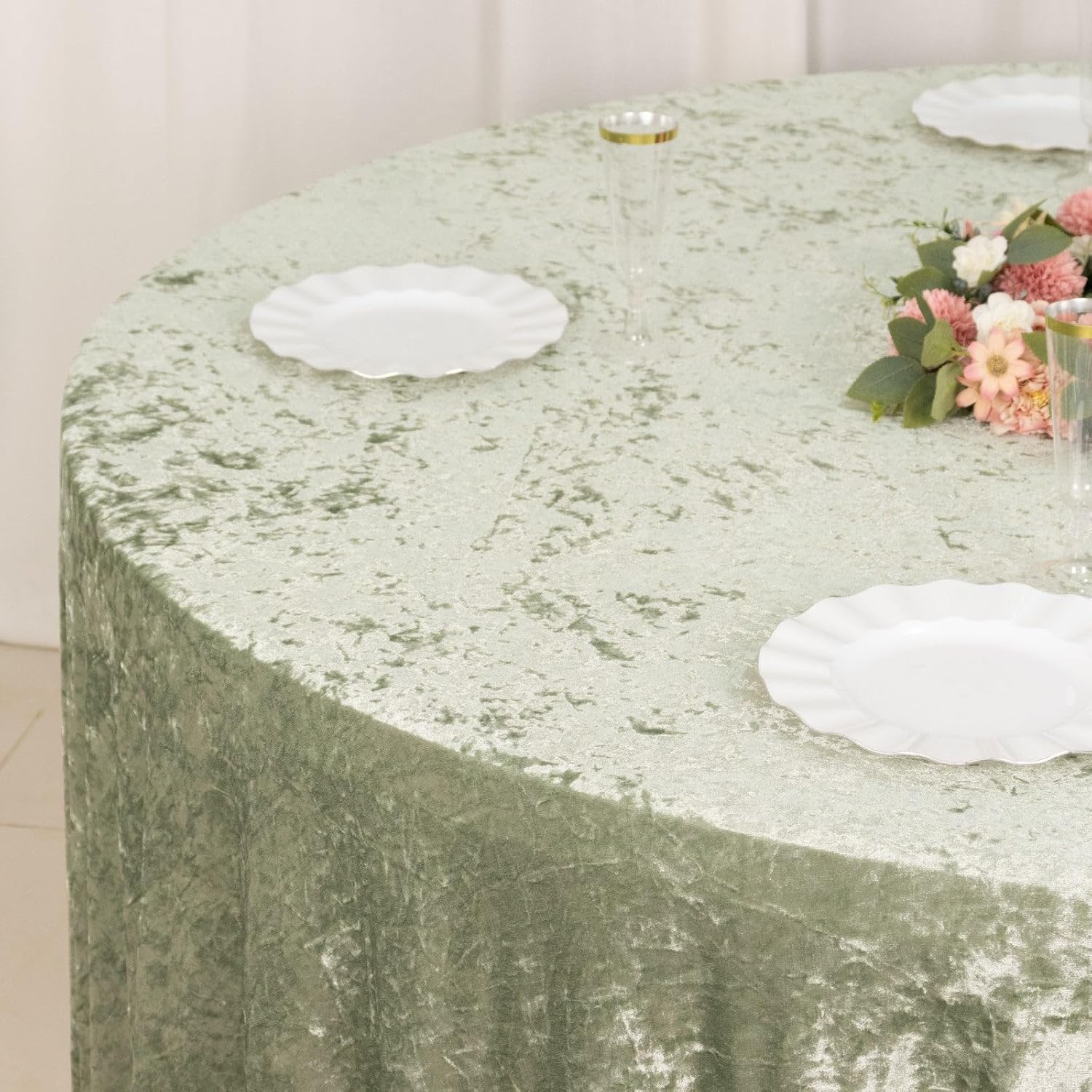 Efavormart – Mantel redondo de terciopelo triturado prémium de 120 pulgadas, color verde salvia