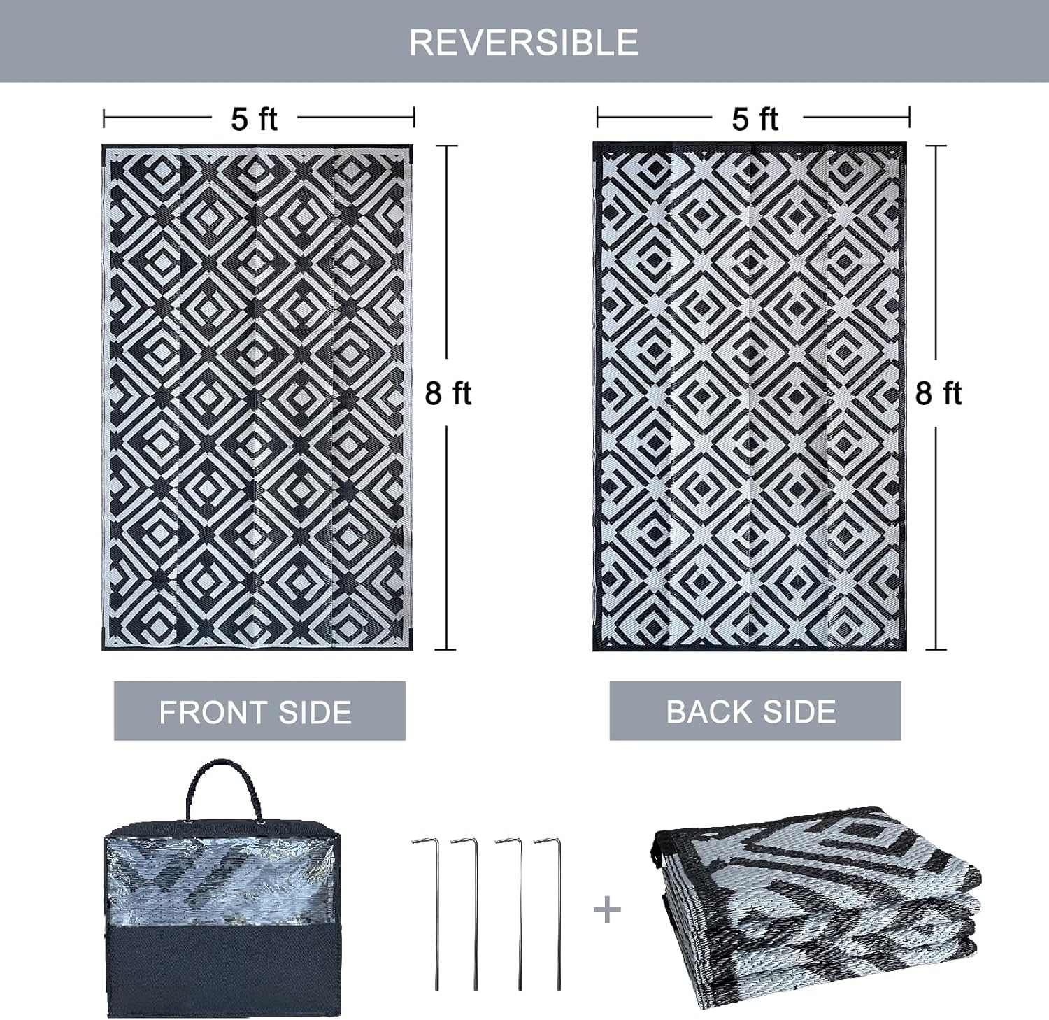 YEARNING Alfombra de paja de plástico para exteriores, 5 x 8 pies, impermeable, para exteriores, interiores, exteriores, accesorios de caravana,