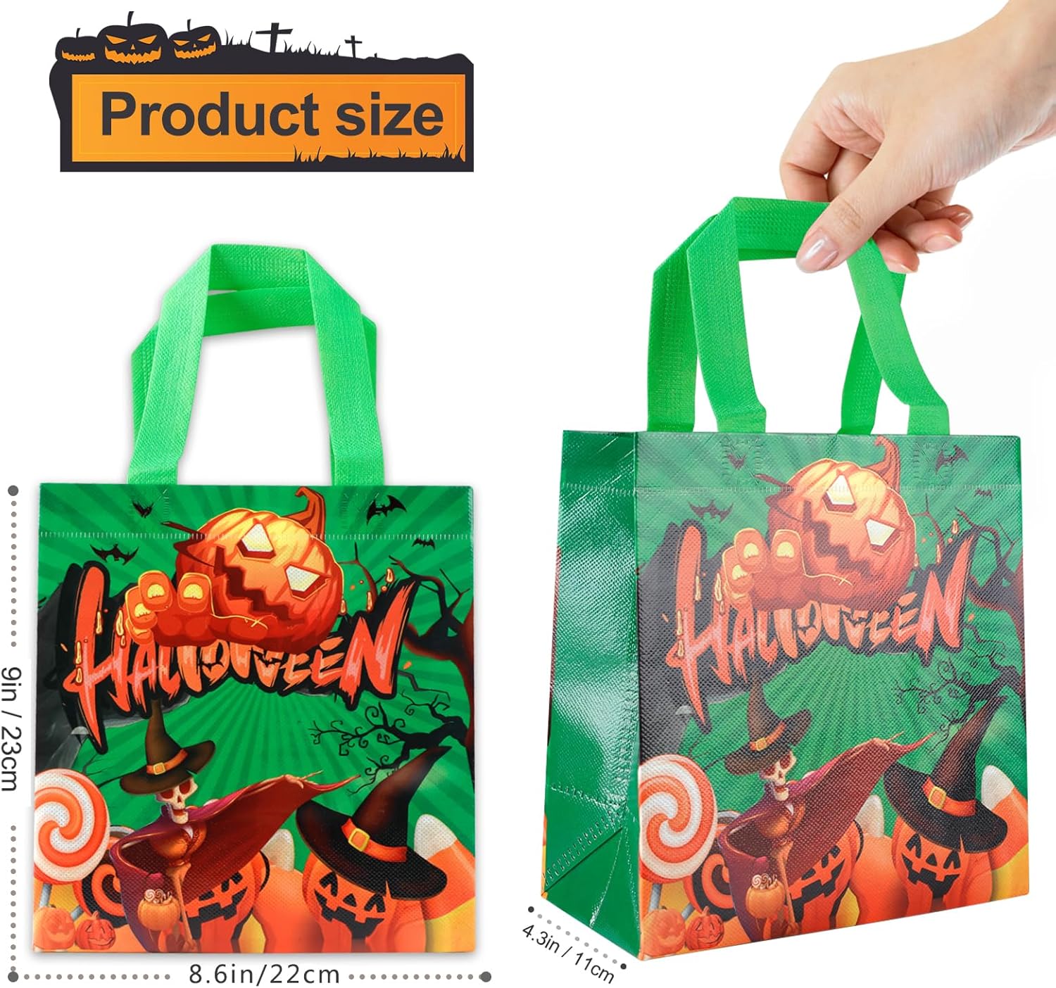 Bolsas de Halloween para dulce o truco, 4 bolsas pequeñas de Halloween con asas, bolsas multifuncionales no tejidas para envolver regalos, dulce o