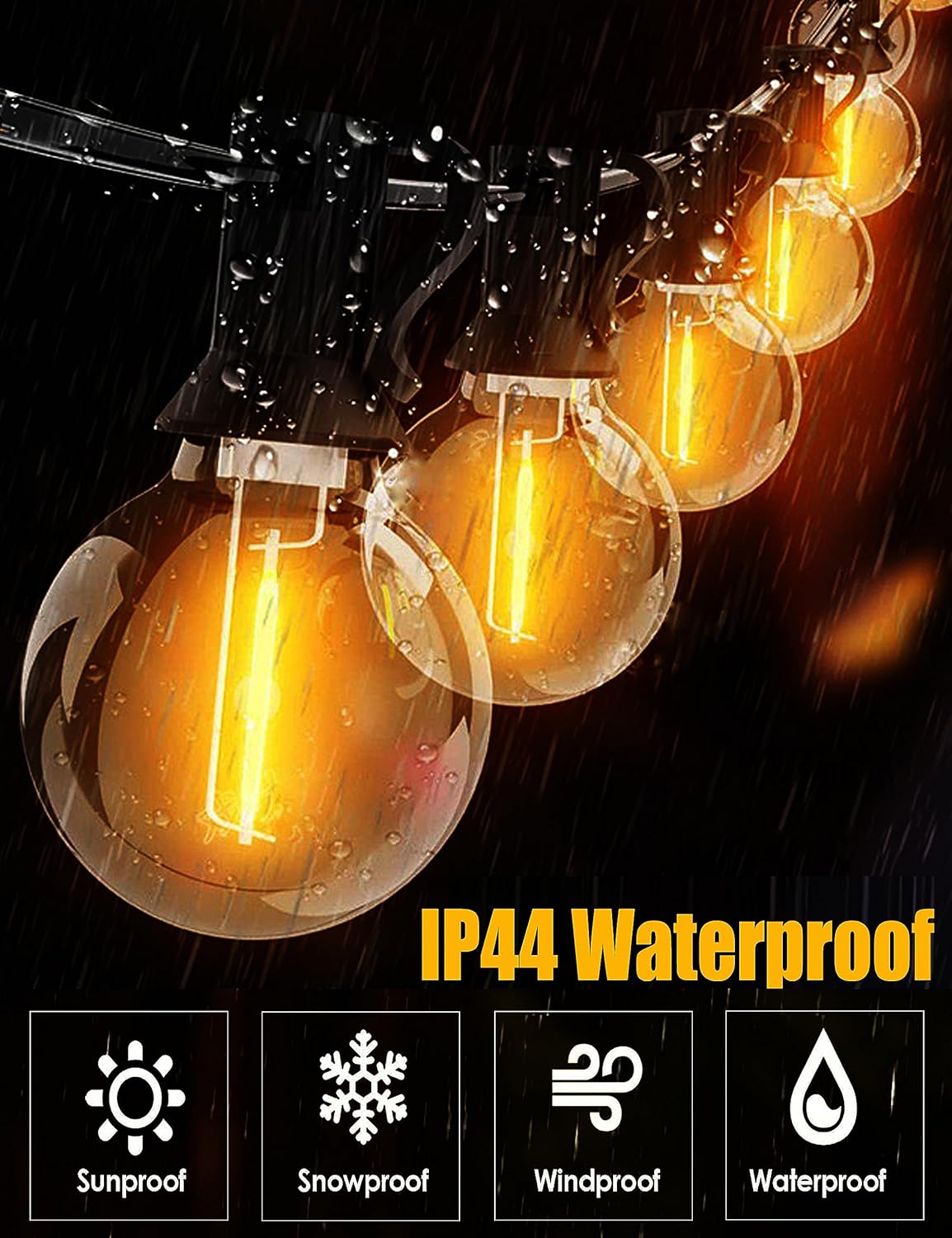 Guirnalda de luces para exteriores, iluminación de patio de 25 pies con bombillas G40 inastillables, luces colgantes conectables impermeables para