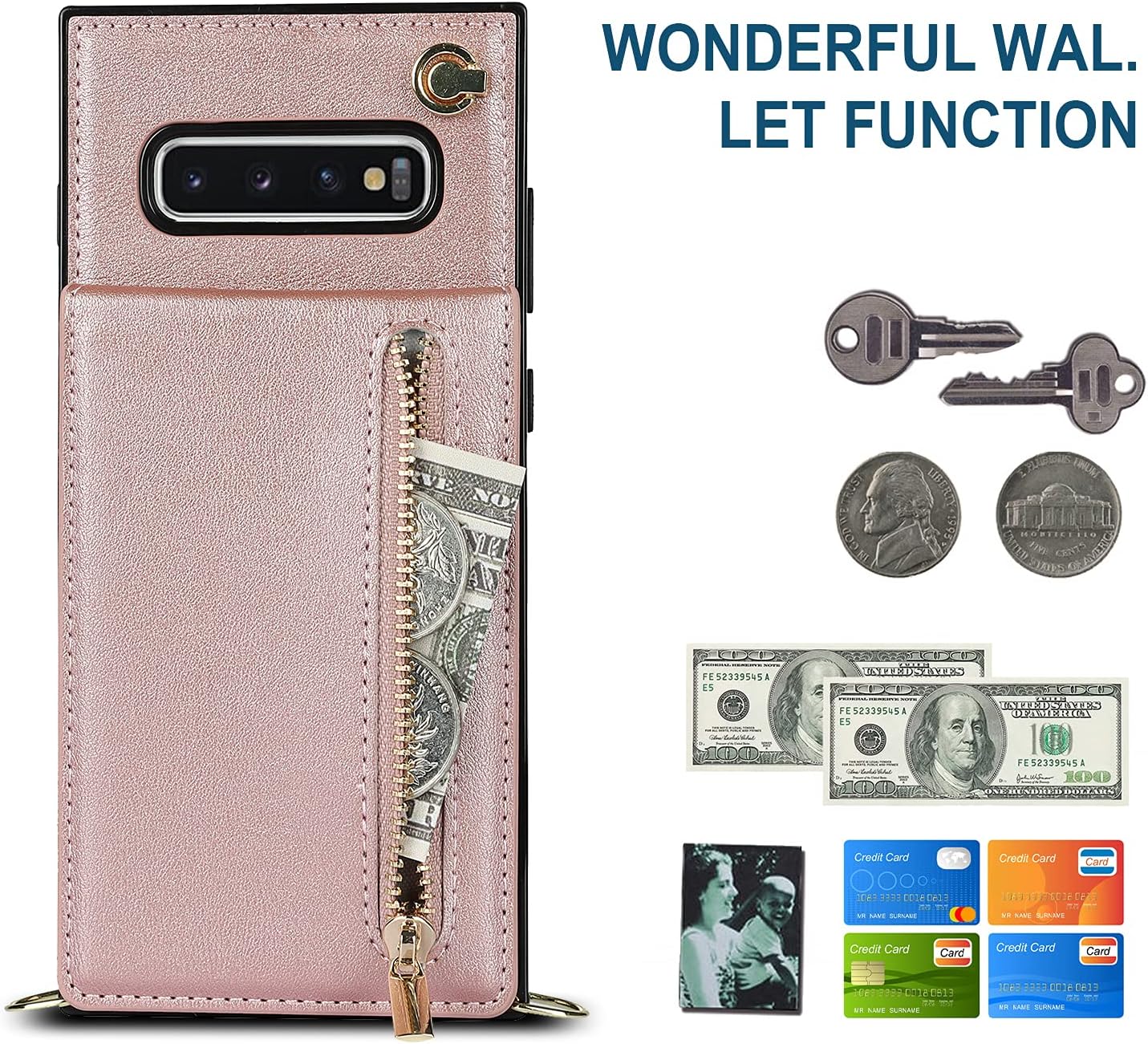 Funda para teléfono Samsung Galaxy S10 Plus con correa cruzada, tarjetero de cuero, con cordón, ranuras de crédito, cierre magnético, accesorios