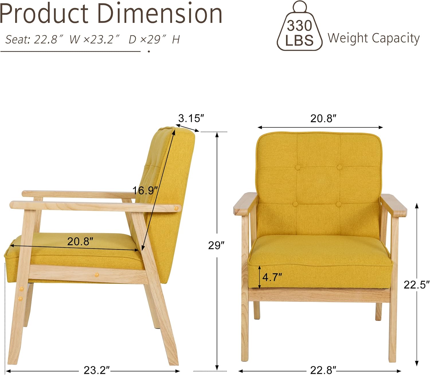 Okeysen Juego de 2 sillas decorativas, sillón retro de tela moderna de mediados de siglo para sala de estar, sofá individual de madera maciza con
