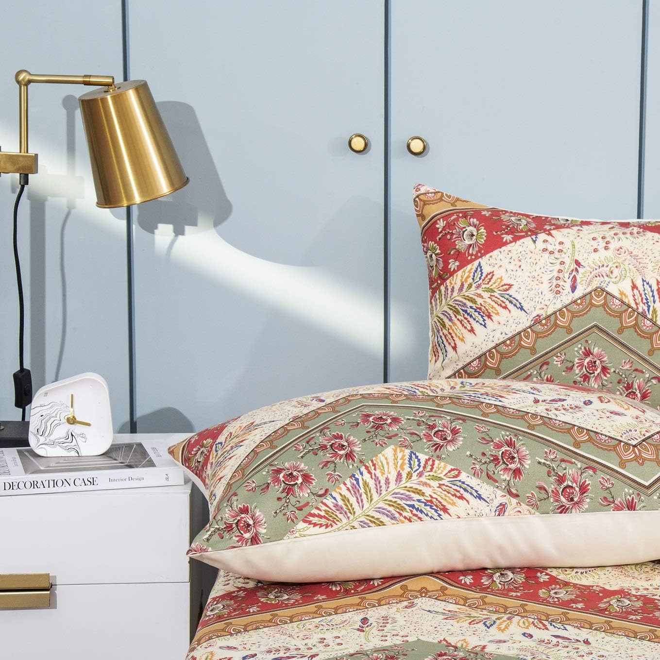 DaDalogy Bedding – Sábana encimera botánica floral solo con 2 fundas de almohada, patrón de filigrana de cachemira cheurón bohemio, colorido,