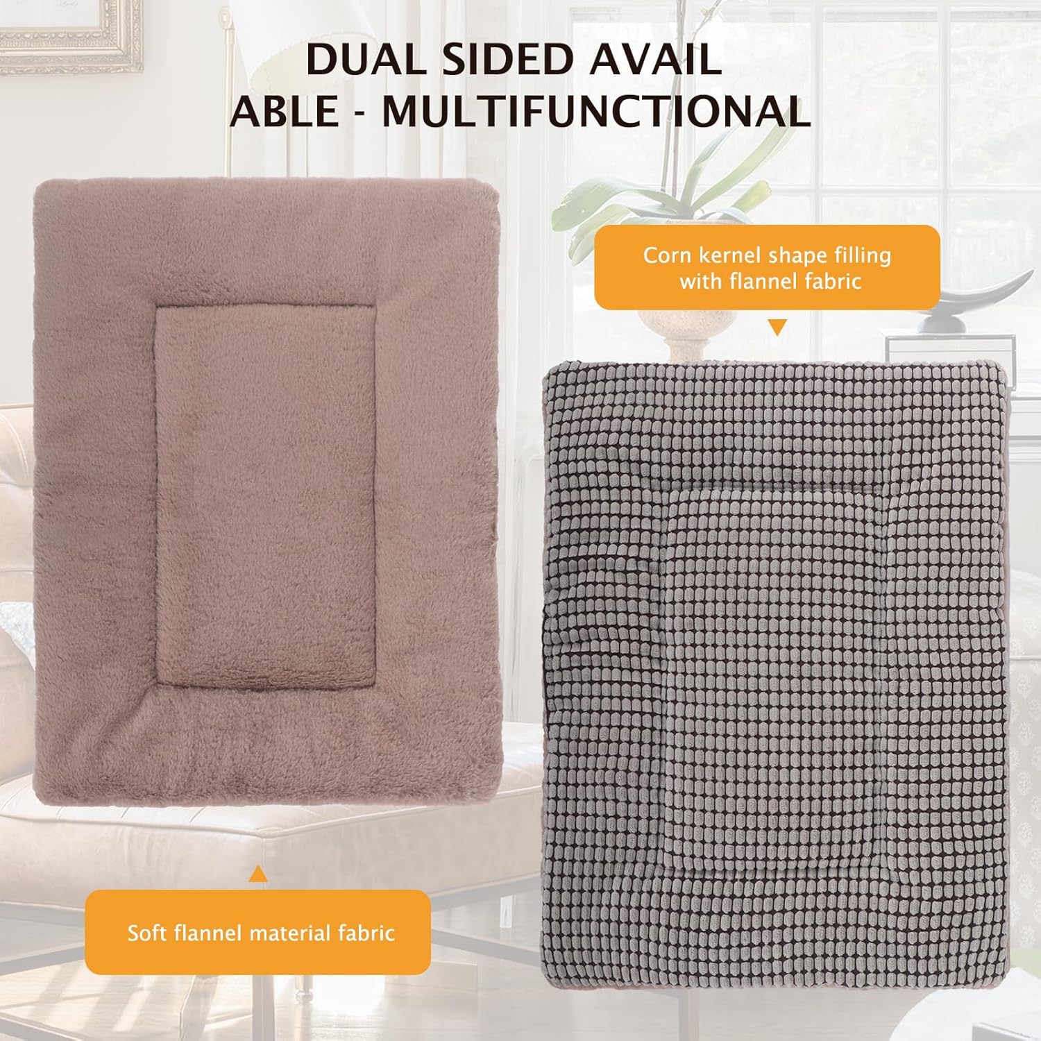 Tapete reversible para cama para perro con terciopelo de felpa y maíz, cojín suave y cálido para mascotas, colchón lavable de doble propósito para