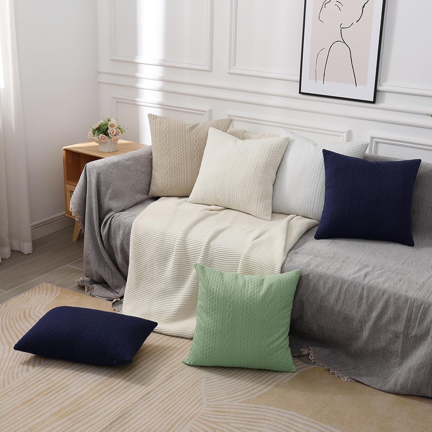 Cikary Juego de 2 fundas de almohada decorativas de 16 x 16 pulgadas para sofá cama con patrón de cuerda trenzada elevada, fundas de almohada