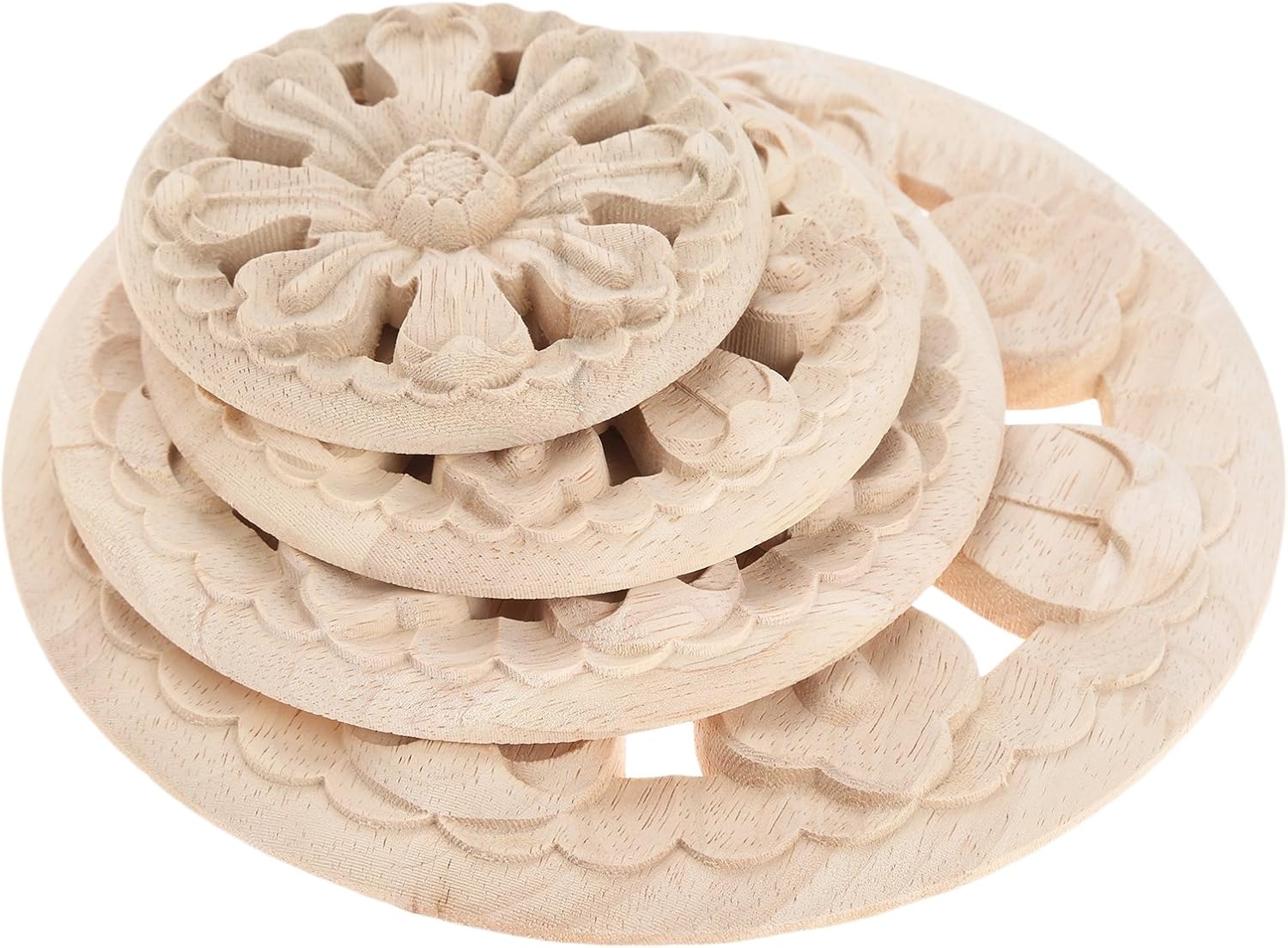 MUXSAM 1 paquete de apliques tallados Onlay, 3.94 pulgadas de diámetro, diseño de galletas redondas de madera, calcomanías para puerta, gabinete,