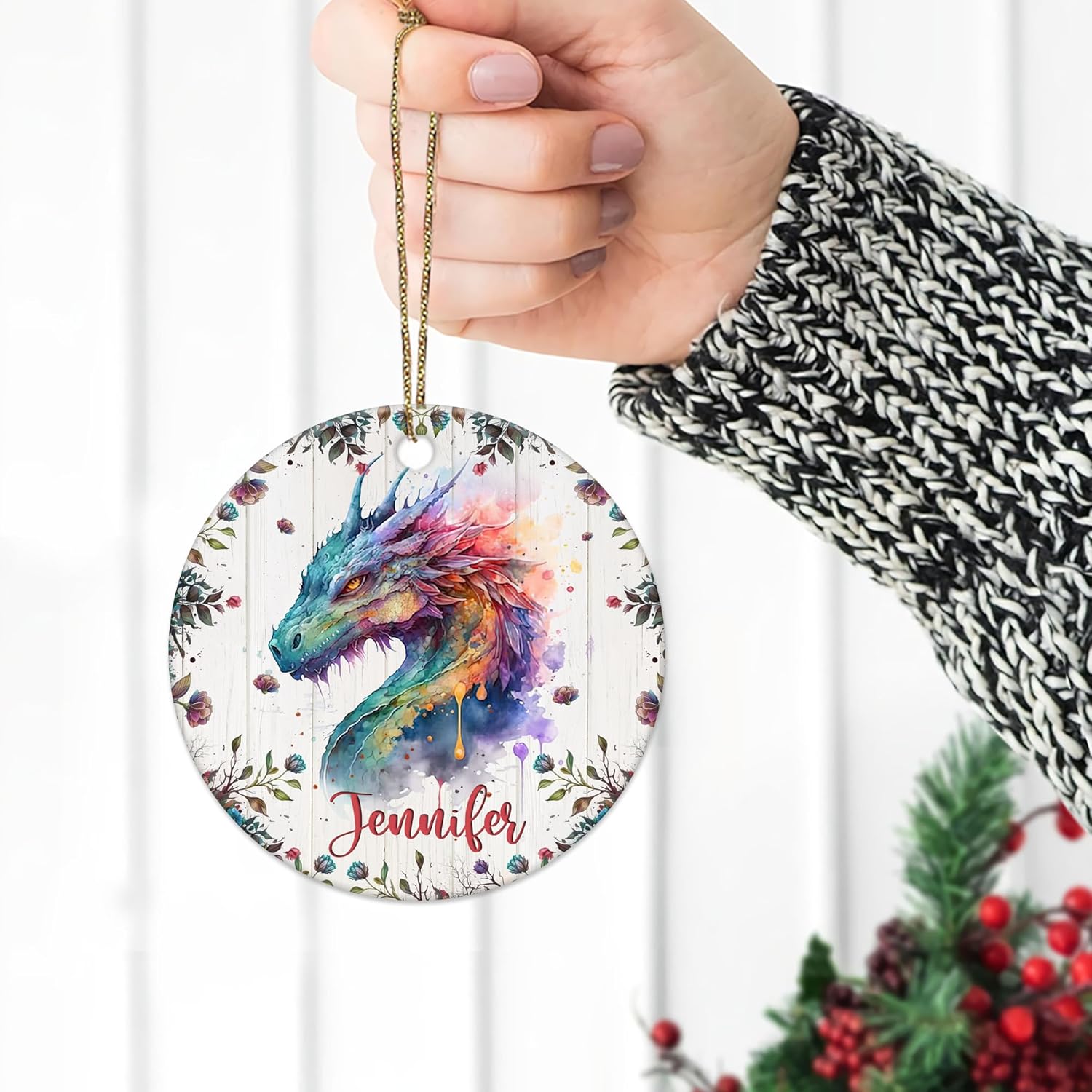 Hyturtle Adorno de Navidad personalizado para amantes del dragón, adorno de cerámica con nombre personalizado de Just A Girl Who Loves Dragons,
