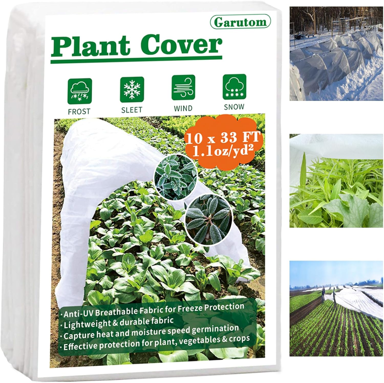 Cubiertas para plantas, protección contra congelación, 10 x 33 pies, 1.1 onzas, protección contra congelación de plantas, mantas de heladas para