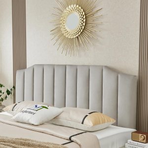 Befurtori Cabecera tapizada de terciopelo, cabecera capitonada para cama KingCal King, diseño moderno de canal vertical con cabecera curvada de Befurtori Cabecera tapizada de terciopelo, cabecera capitonada para cama KingCal King, diseño moderno de canal vertical con cabecera curvada de